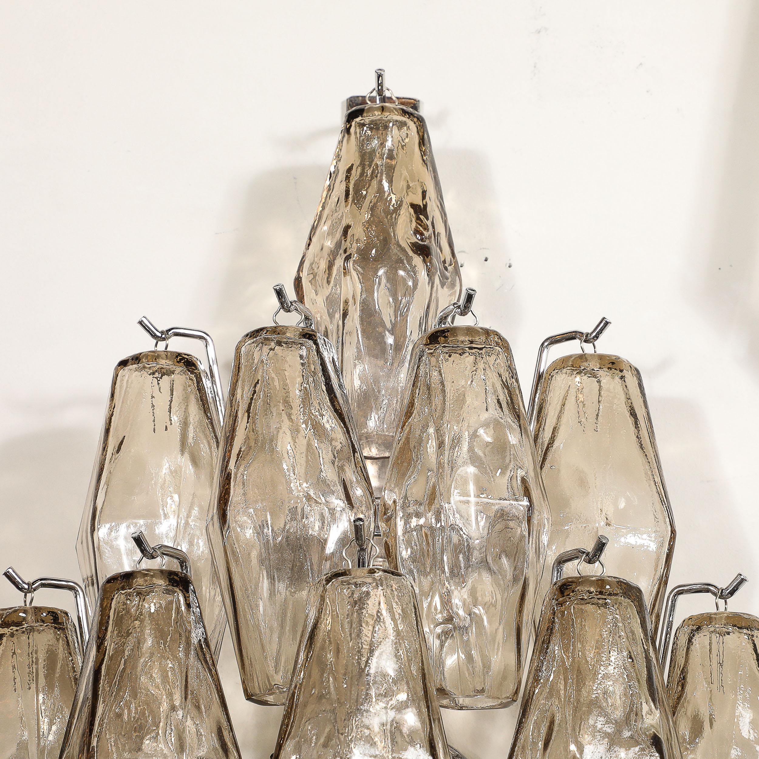 Pair of Modernist Hand-Blown Smoked Murano Glass Diamond Form Polyhedral Sconces For Sale 7