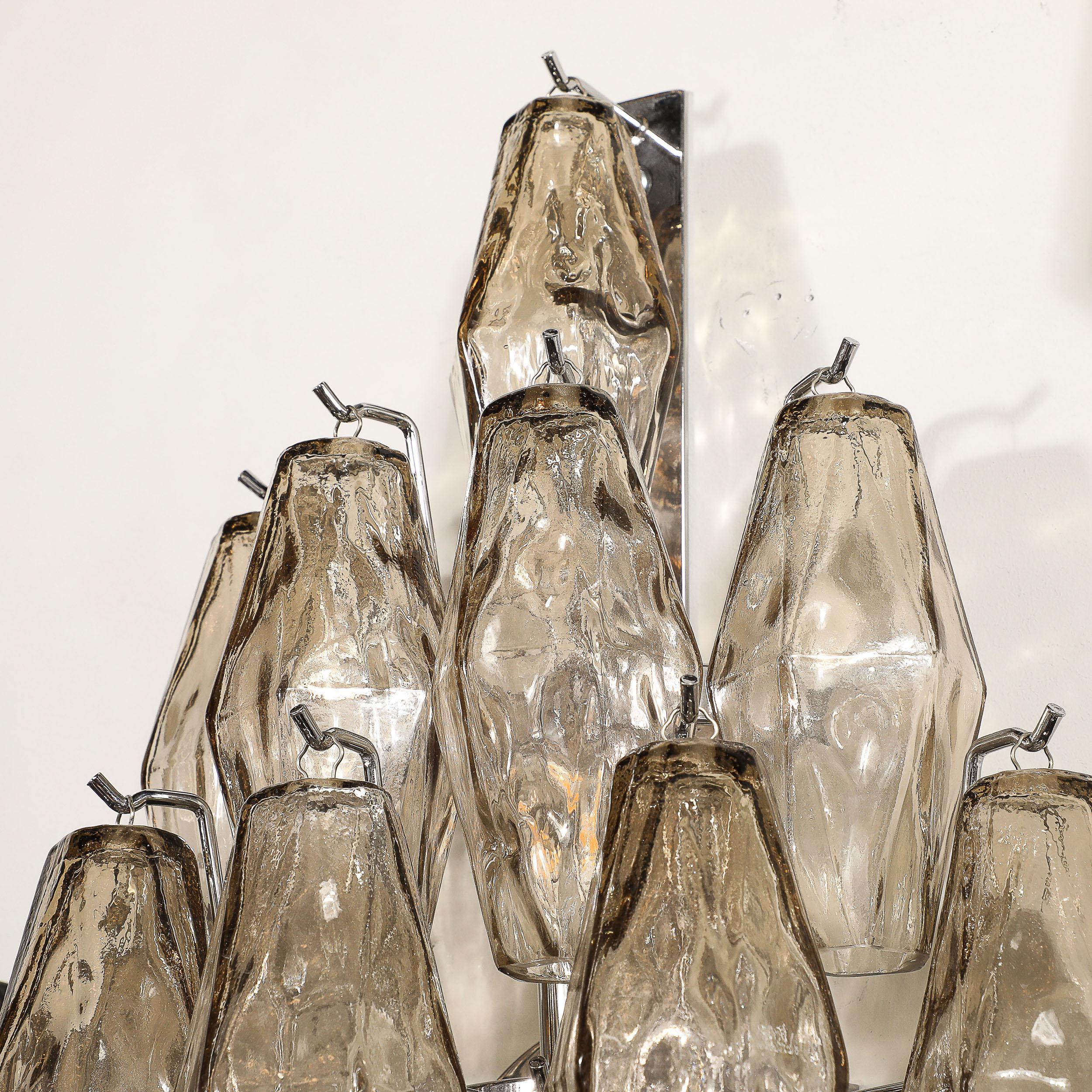 Pair of Modernist Hand-Blown Smoked Murano Glass Diamond Form Polyhedral Sconces For Sale 9
