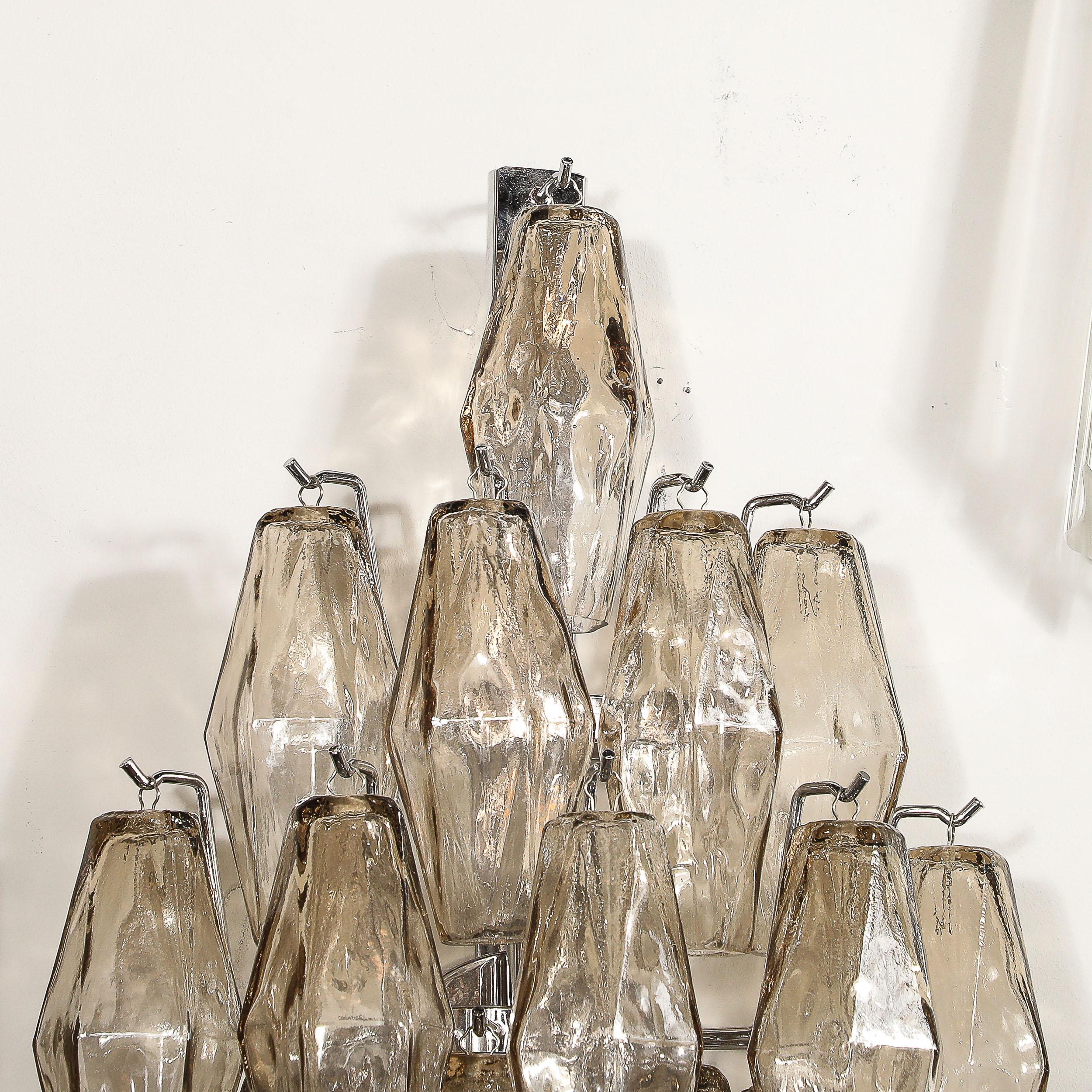 Italian Pair of Modernist Hand-Blown Smoked Murano Glass Diamond Form Polyhedral Sconces For Sale