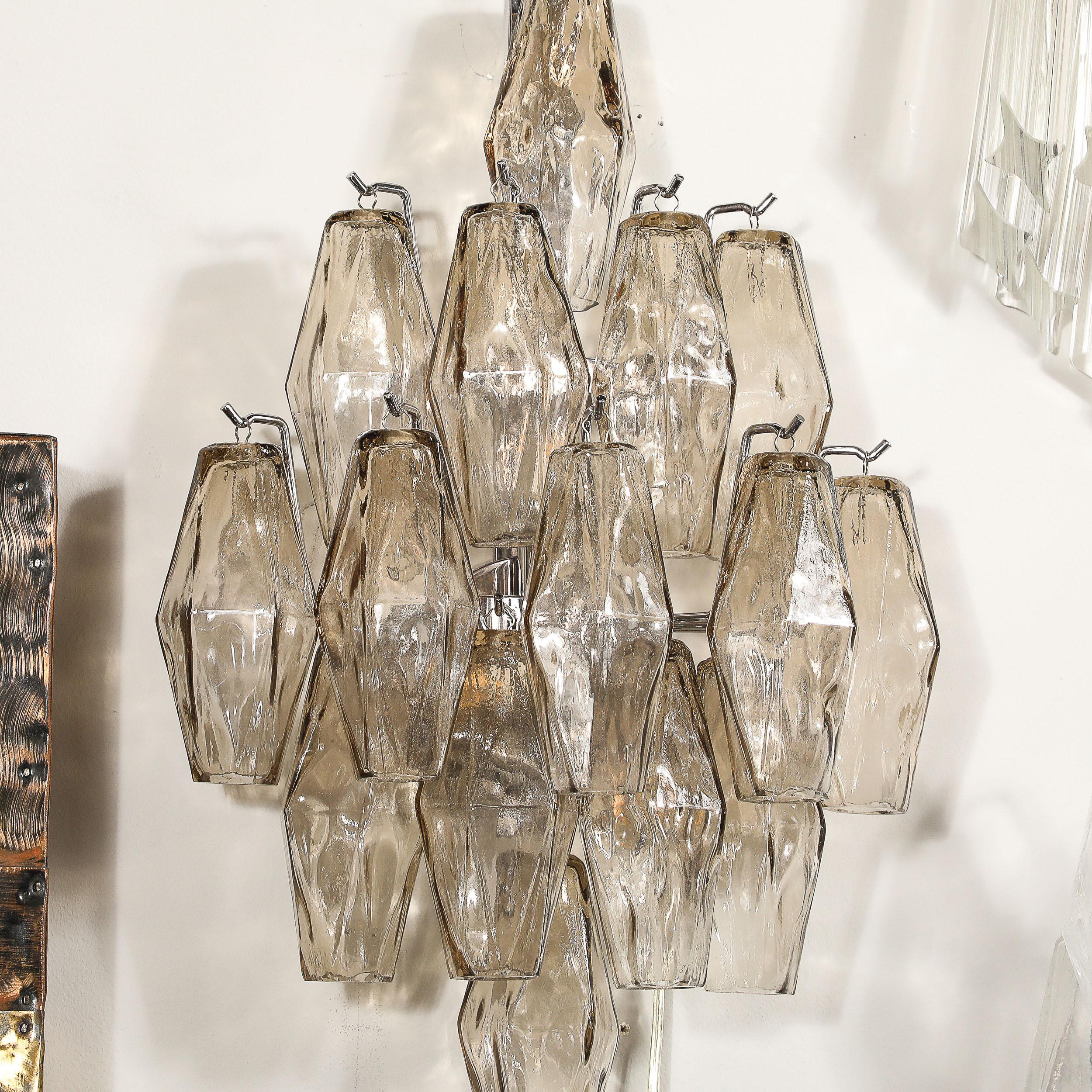 Pair of Modernist Hand-Blown Smoked Murano Glass Diamond Form Polyhedral Sconces For Sale 3