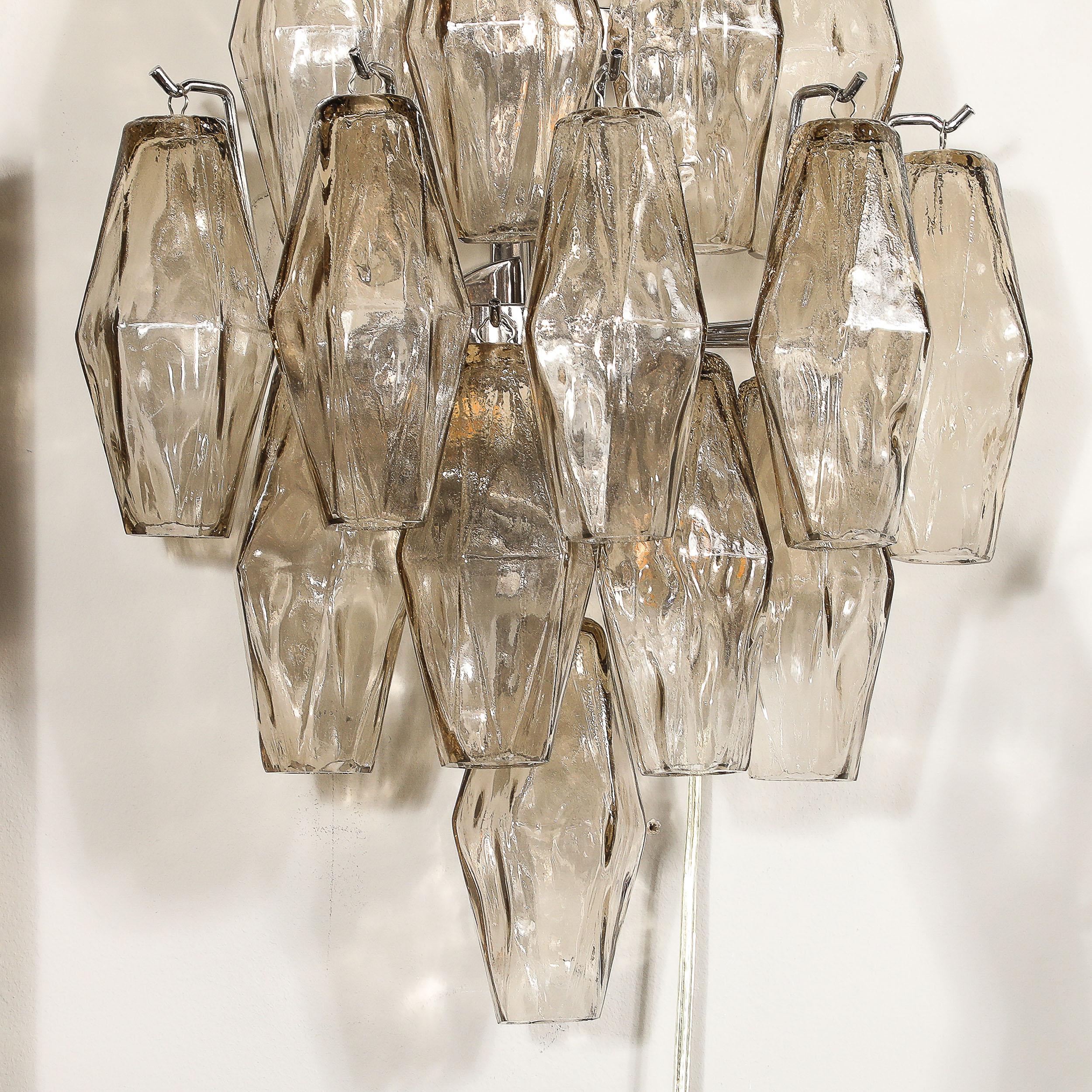Pair of Modernist Hand-Blown Smoked Murano Glass Diamond Form Polyhedral Sconces For Sale 4