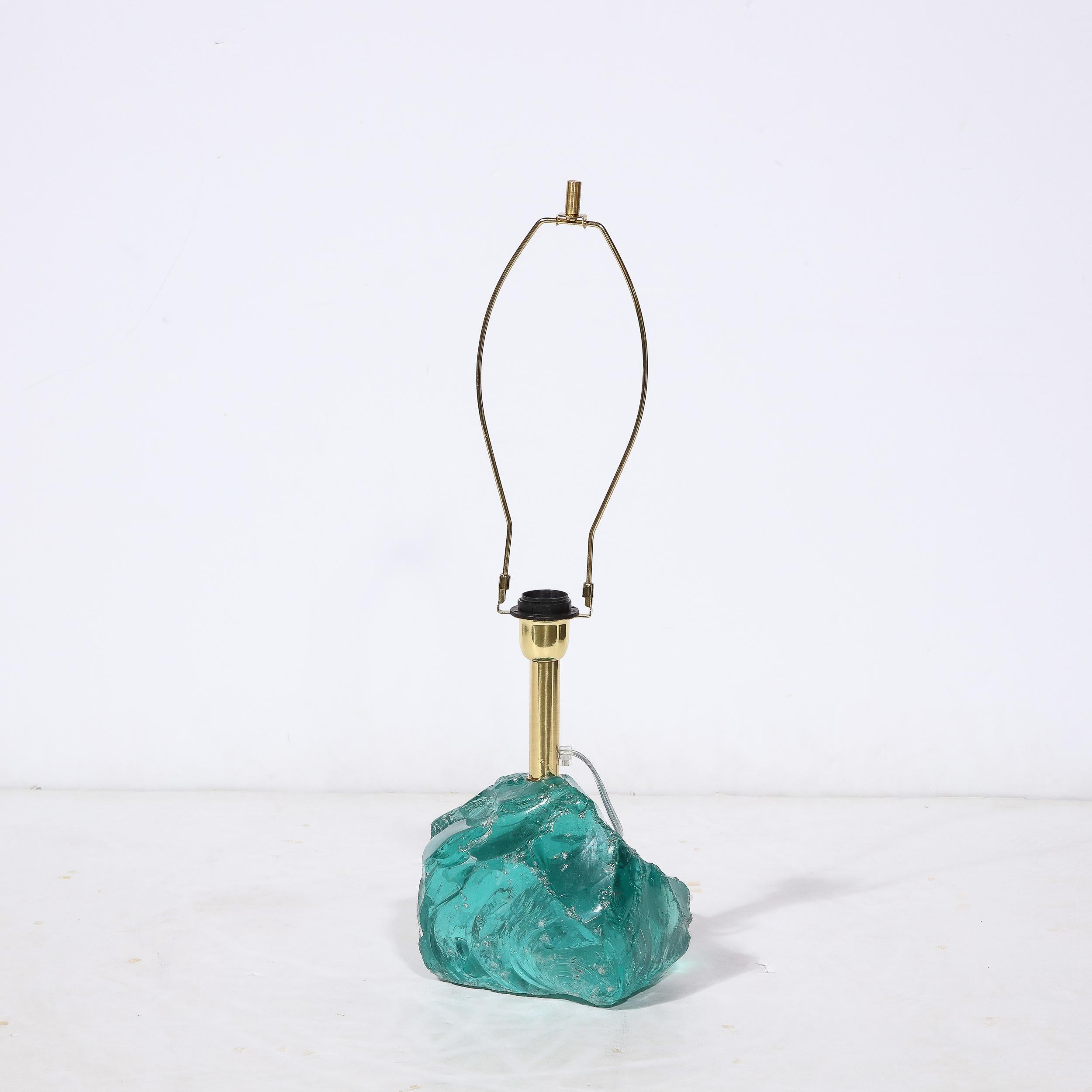 Paire de lampes de bureau modernistes en verre de Murano aigue-marine taillée à la main en vente 3