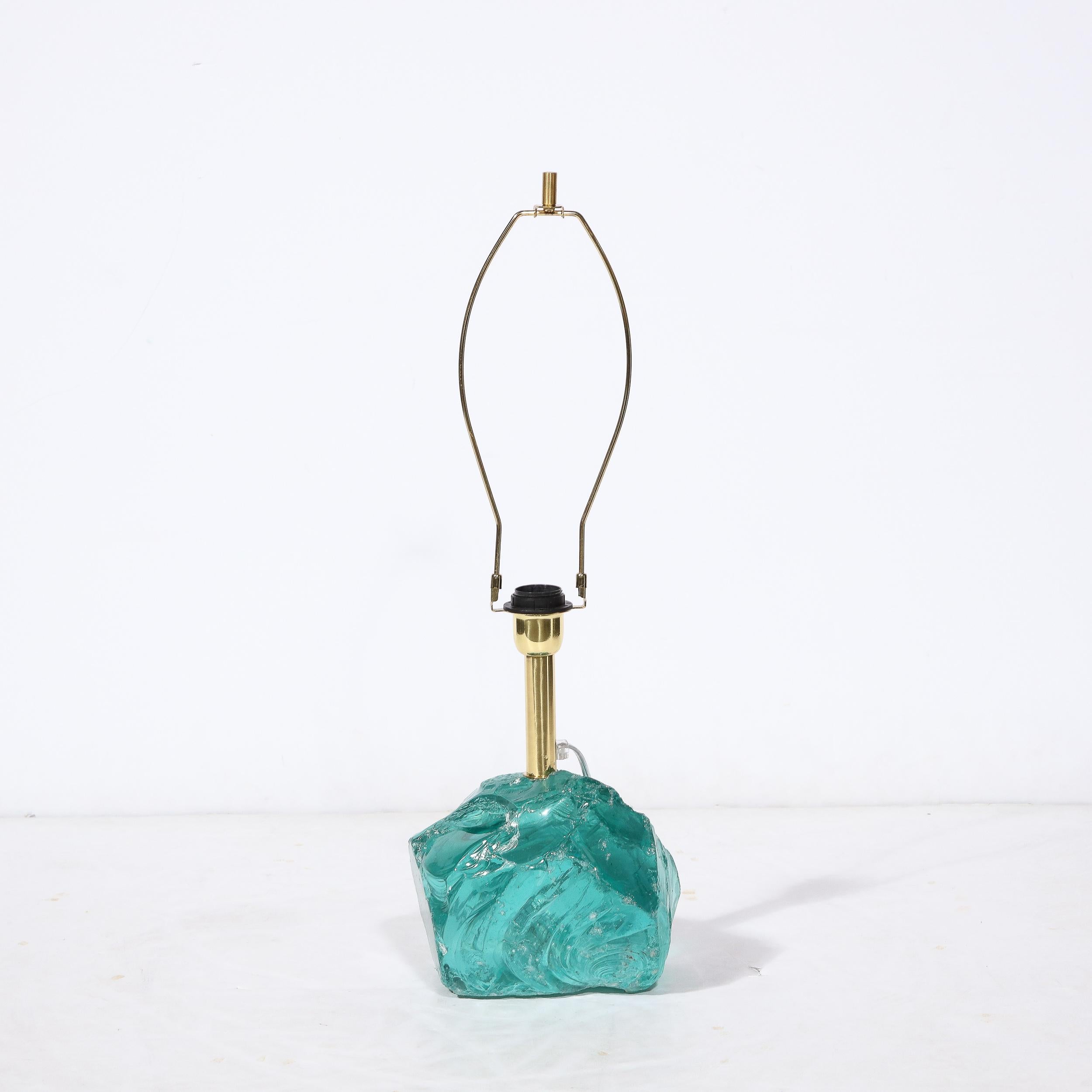 Pair of Modernist Hand-Cut Aquamarine Murano Glass Table Lamps 6