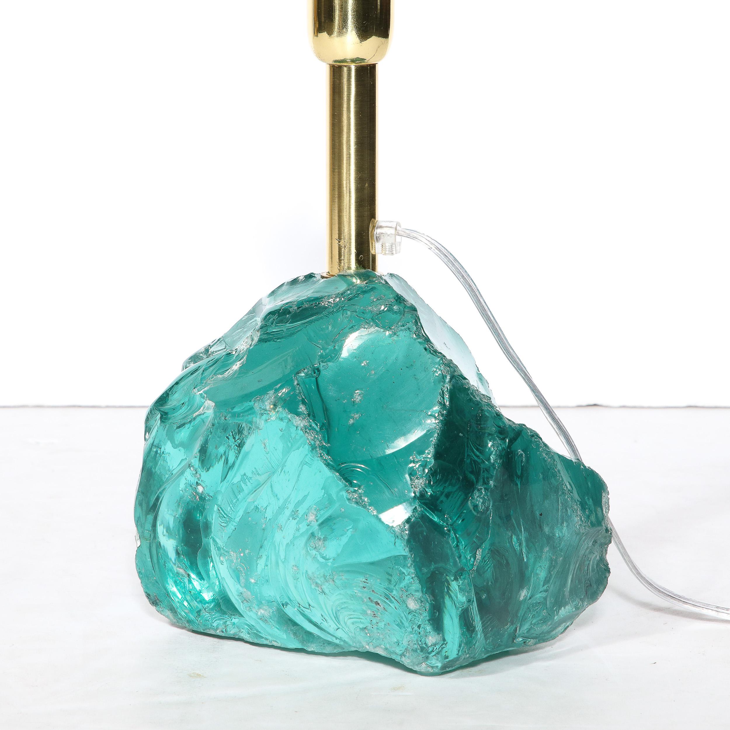 Pair of Modernist Hand-Cut Aquamarine Murano Glass Table Lamps For Sale 6
