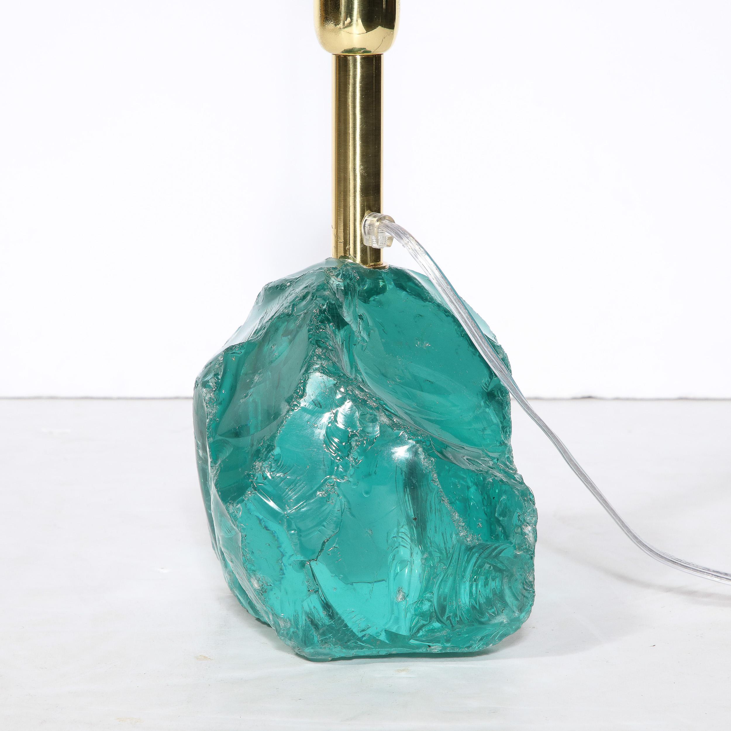 Pair of Modernist Hand-Cut Aquamarine Murano Glass Table Lamps For Sale 7