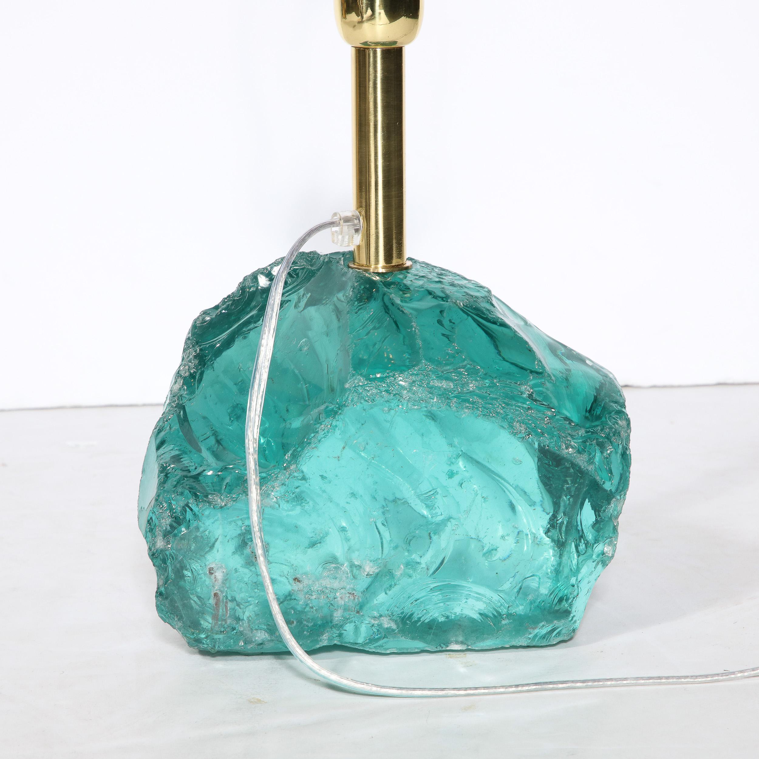 Pair of Modernist Hand-Cut Aquamarine Murano Glass Table Lamps For Sale 8