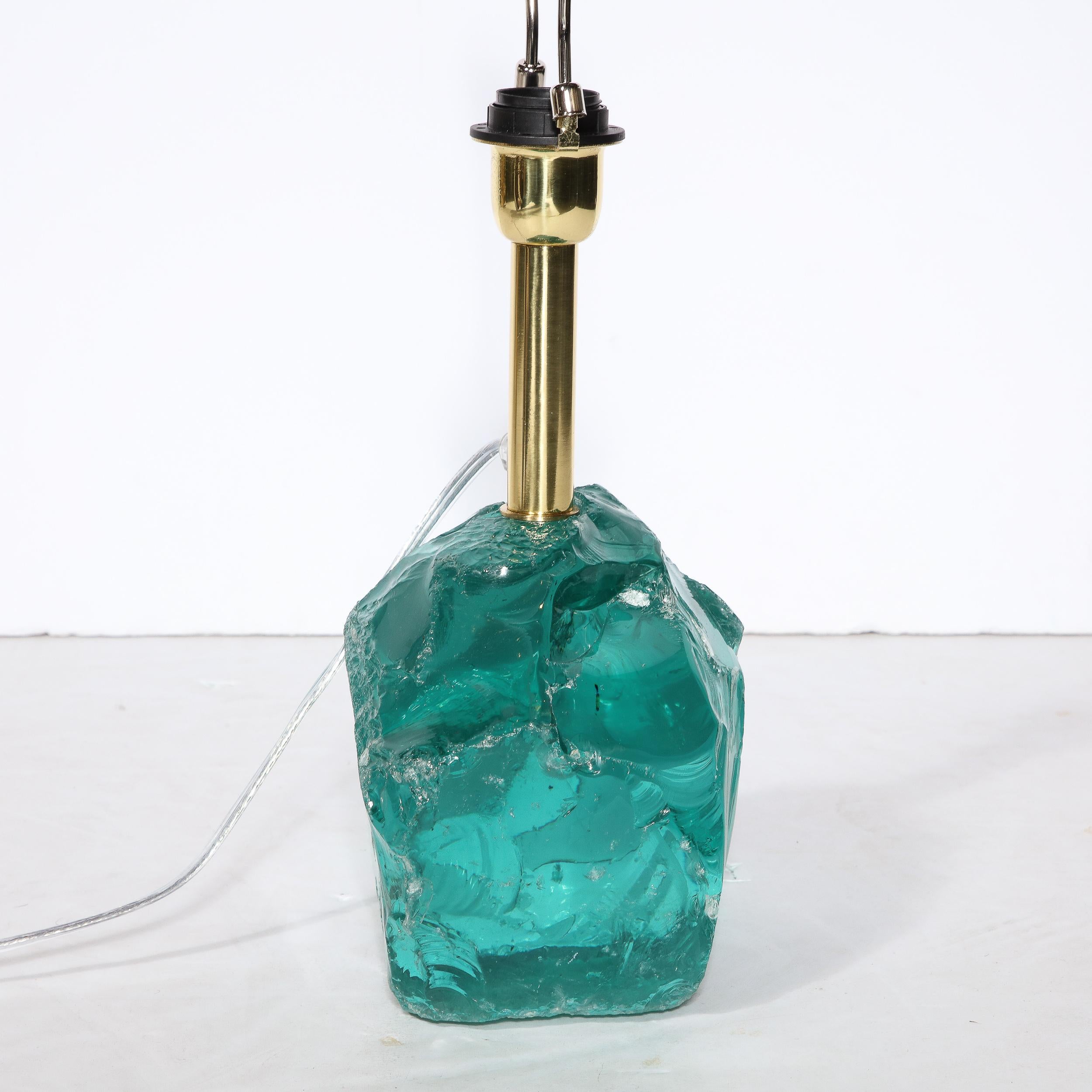 Pair of Modernist Hand-Cut Aquamarine Murano Glass Table Lamps For Sale 9