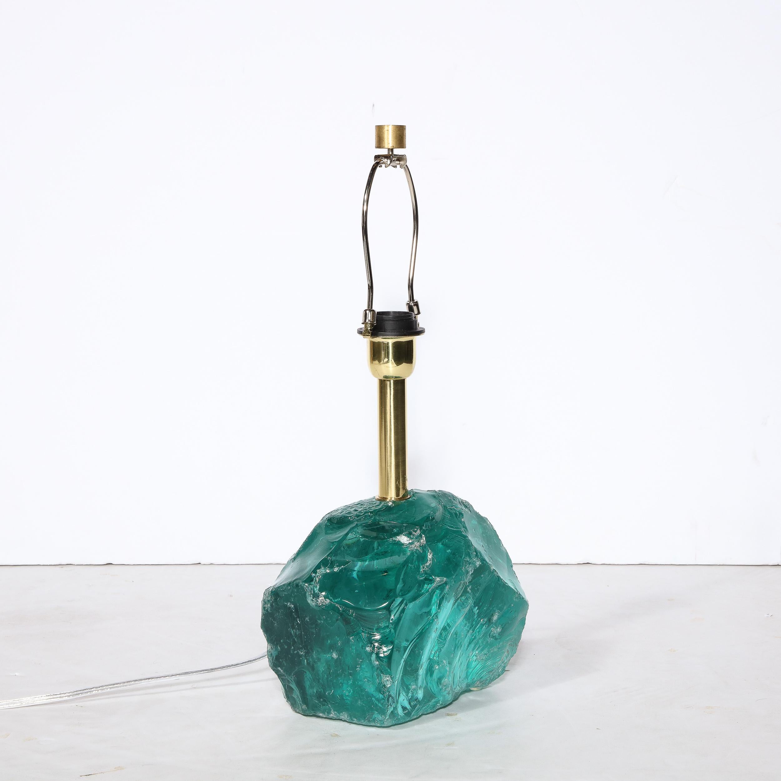 Pair of Modernist Hand-Cut Aquamarine Murano Glass Table Lamps 10