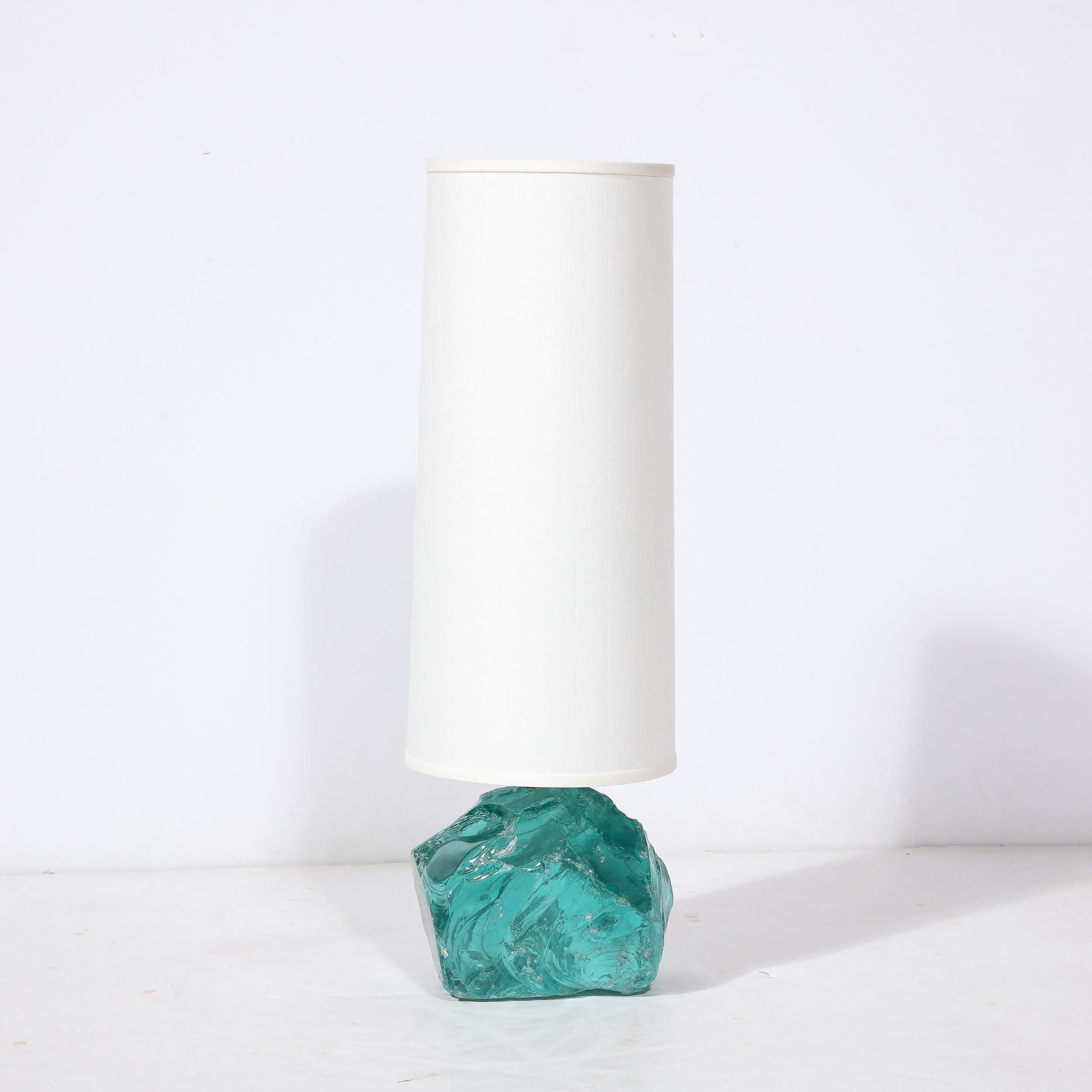 Pair of Modernist Hand-Cut Aquamarine Murano Glass Table Lamps In New Condition For Sale In New York, NY