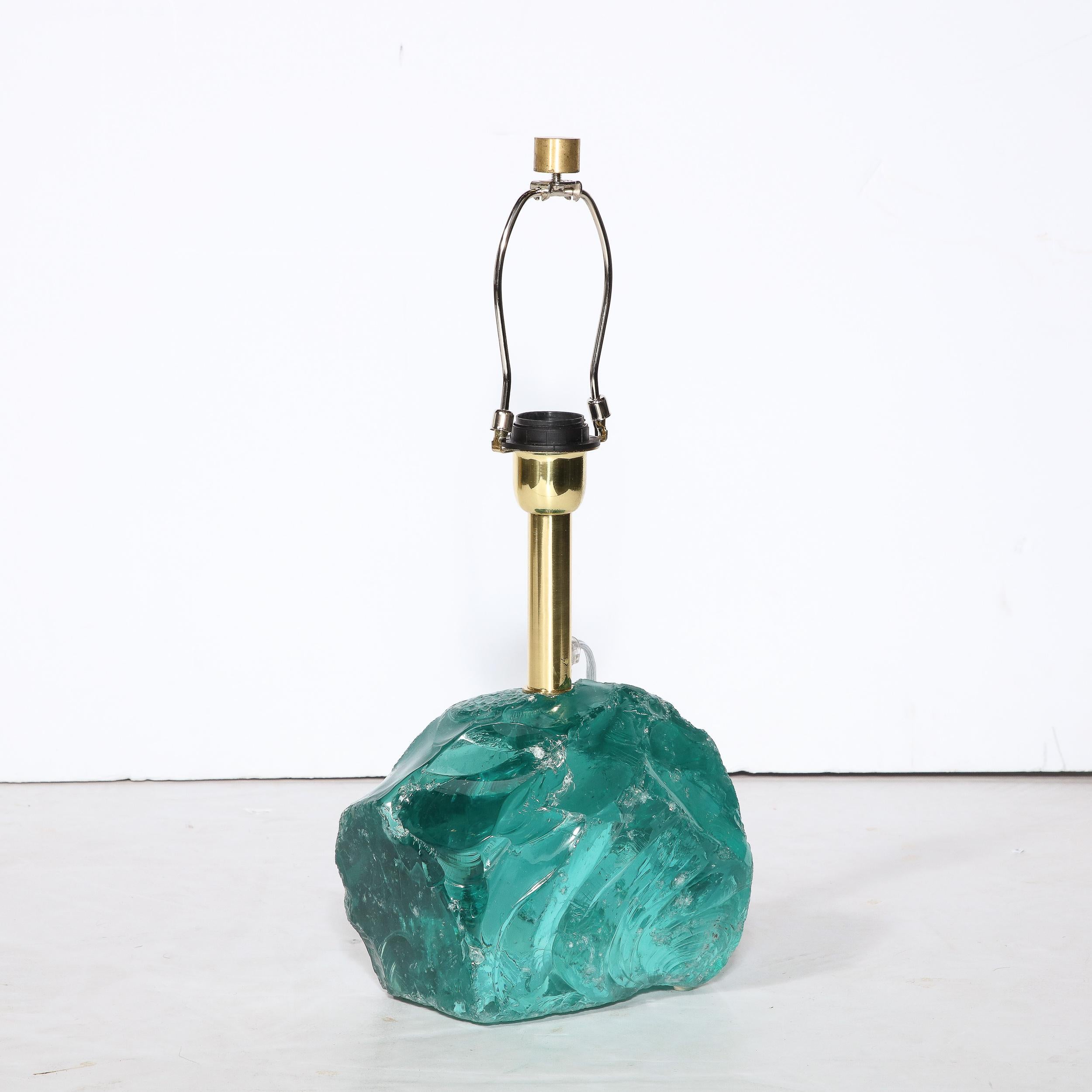 Pair of Modernist Hand-Cut Aquamarine Murano Glass Table Lamps 2