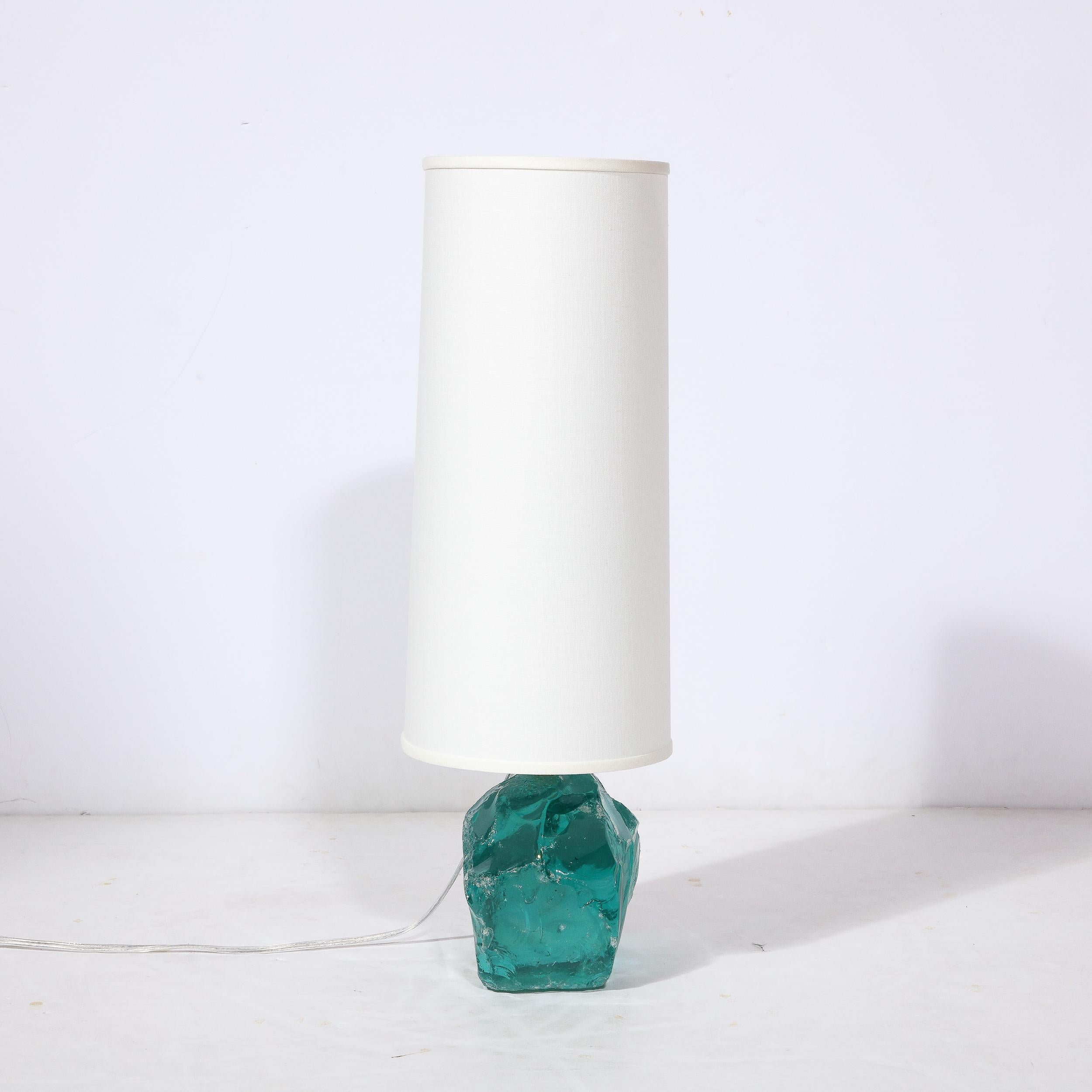 Pair of Modernist Hand-Cut Aquamarine Murano Glass Table Lamps For Sale 2
