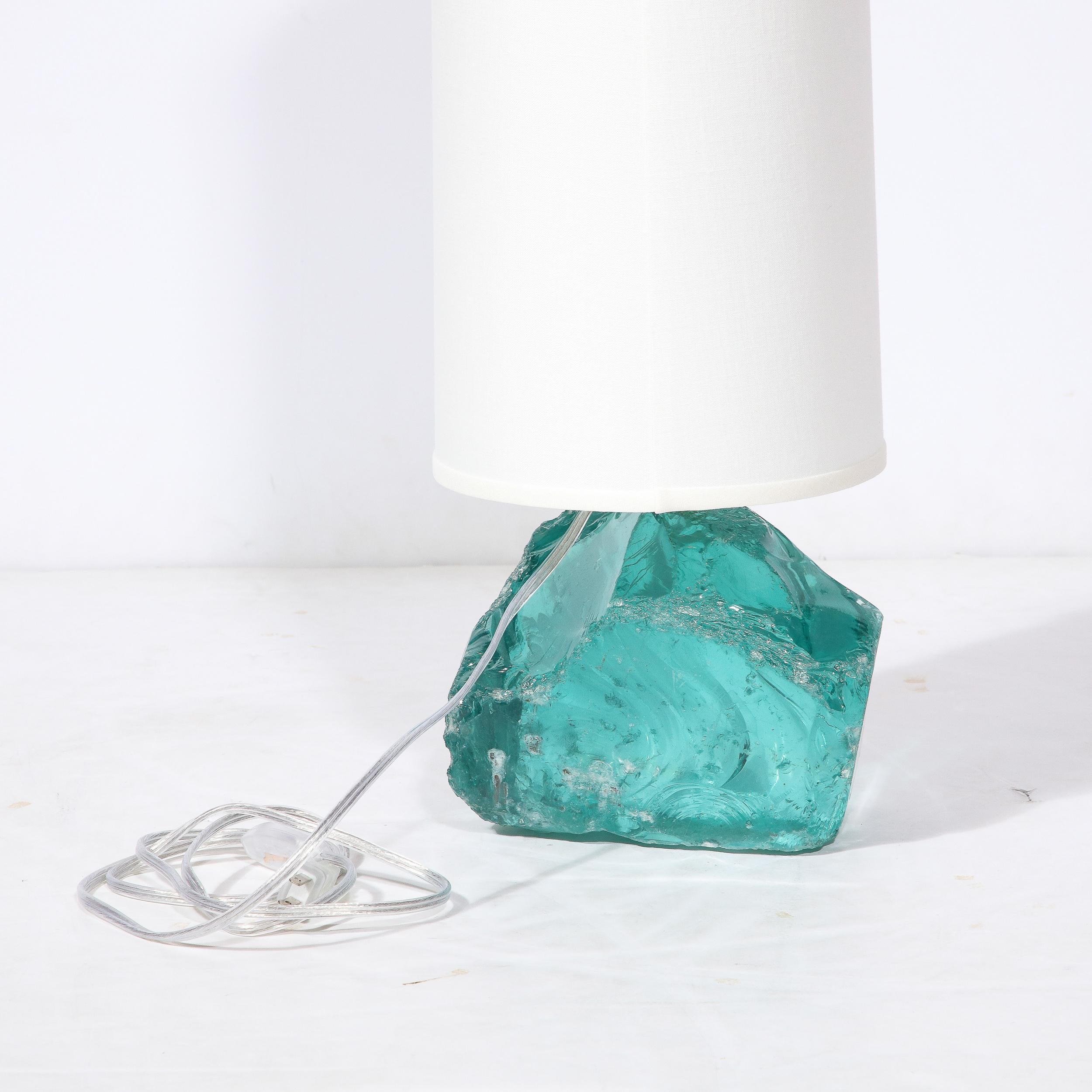 Pair of Modernist Hand-Cut Aquamarine Murano Glass Table Lamps For Sale 3
