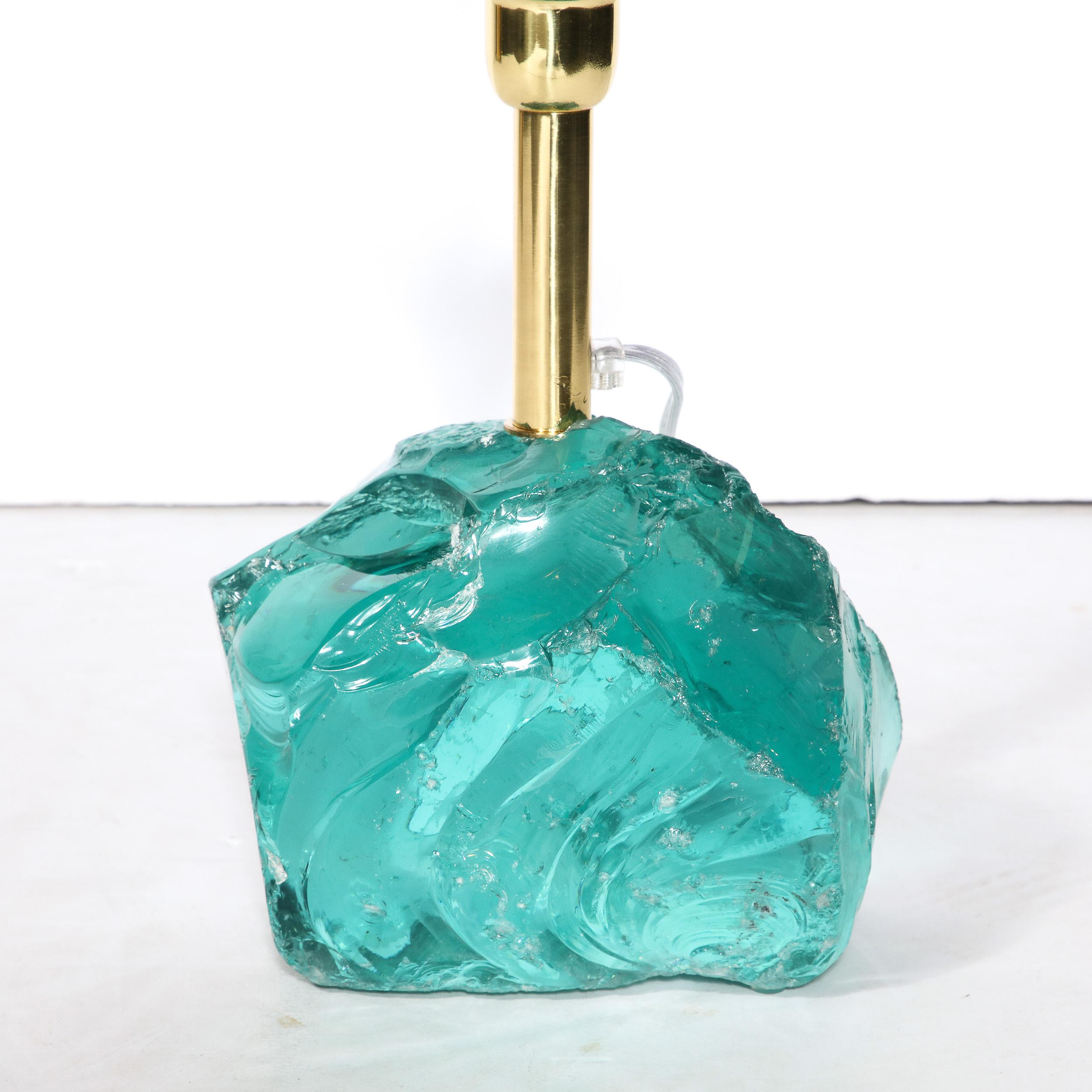 Pair of Modernist Hand-Cut Aquamarine Murano Glass Table Lamps For Sale 4