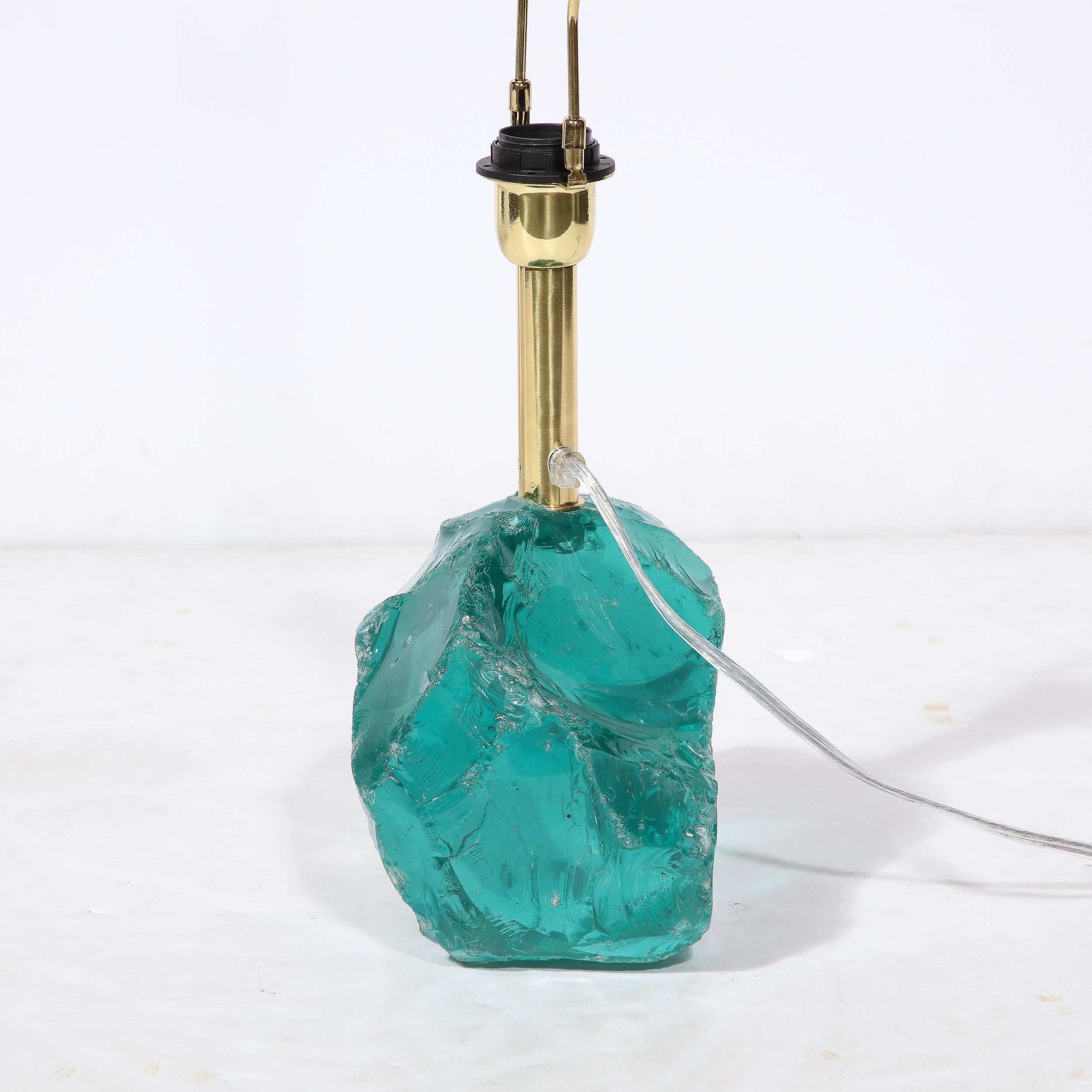 Pair of Modernist Hand-Cut Aquamarine Murano Glass Table Lamps For Sale 4