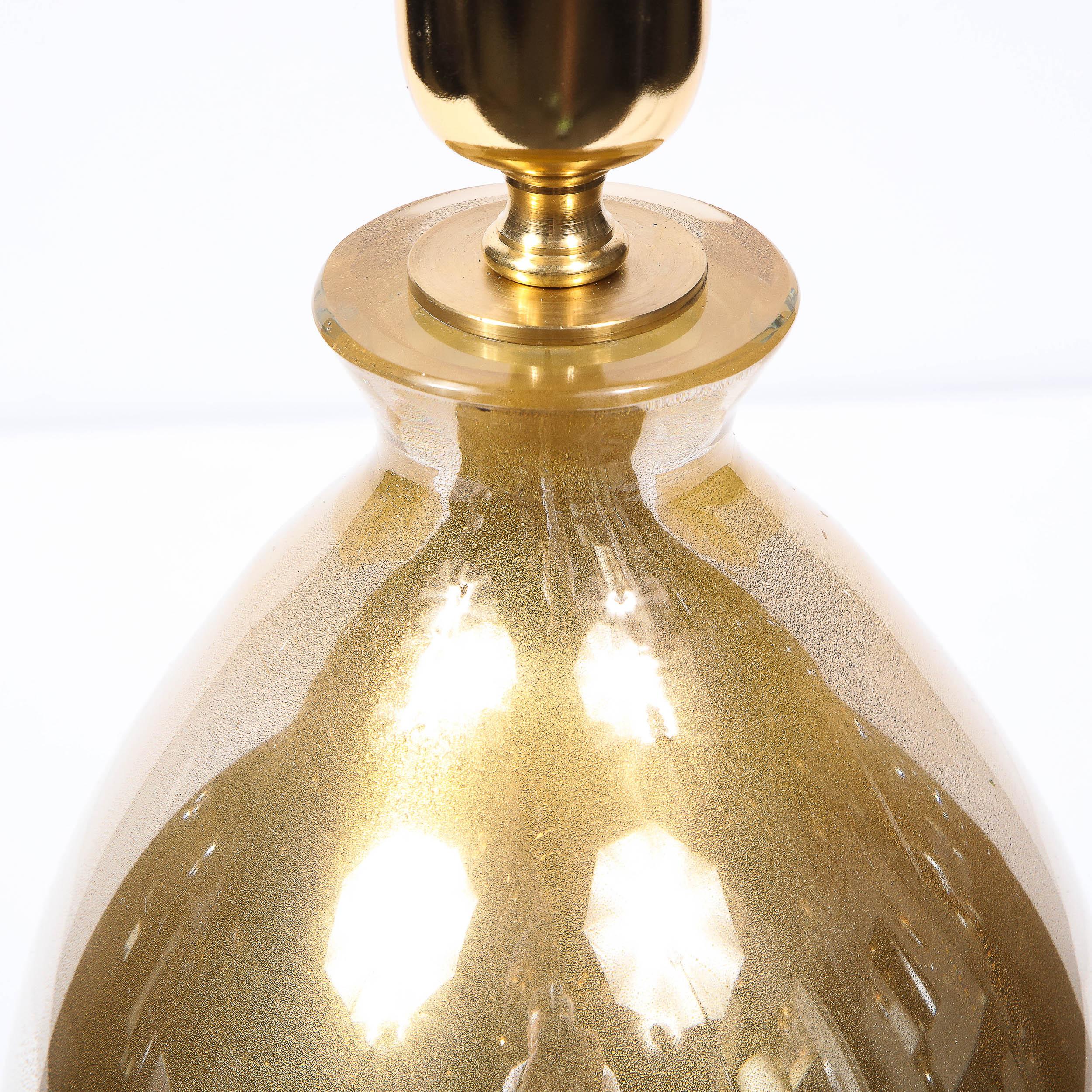 Pair of Modernist Handblown Murano 24kt Gold Fleck Table Lamps For Sale 4