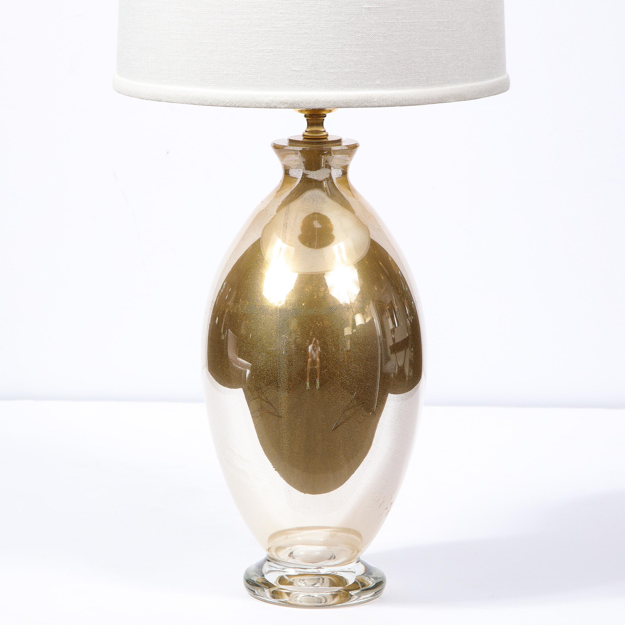 Pair of Modernist Handblown Murano 24kt Gold Fleck Table Lamps In New Condition For Sale In New York, NY