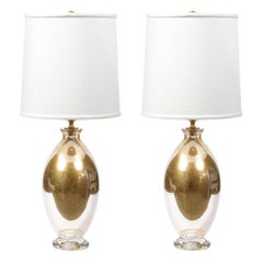 Paire de lampes de bureau modernistes soufflées à la main en or 24 carats de Murano