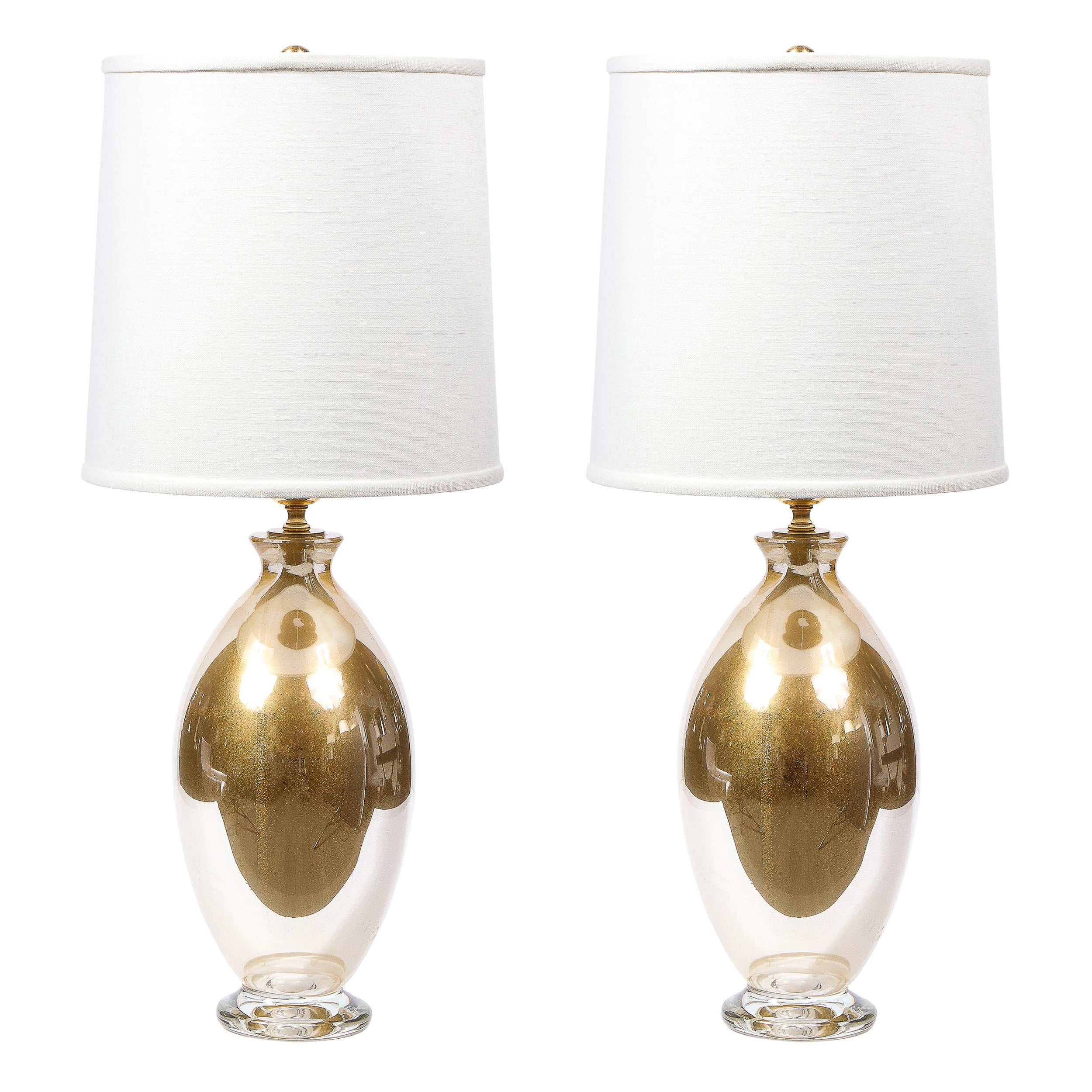 Modernistische mundgeblasene Murano-Tischlampen aus 24-karätigem Goldflecken, Paar im Angebot
