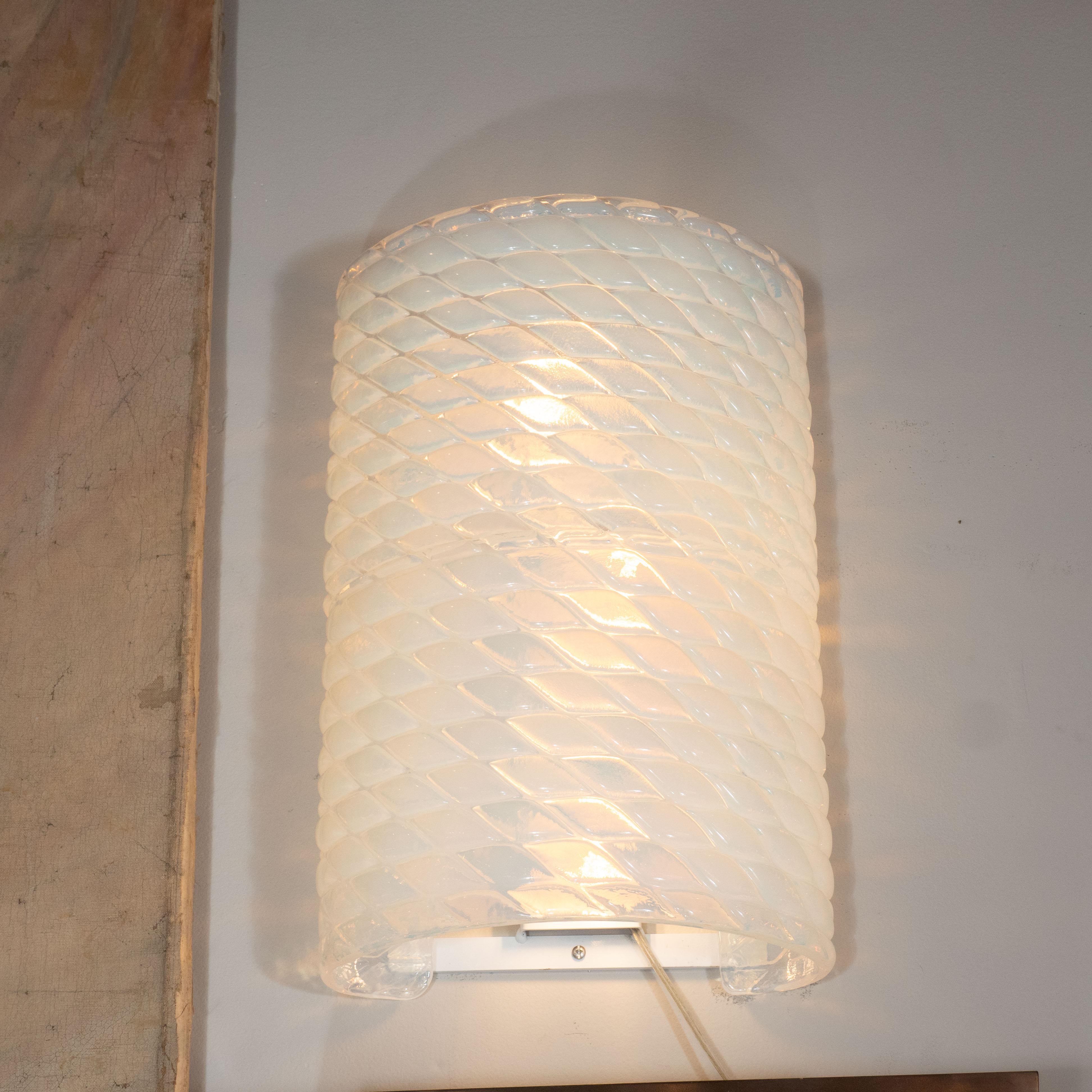 Contemporary Pair of Modernist Handblown Murano Braided Opalescent Glass Curved Sconces For Sale
