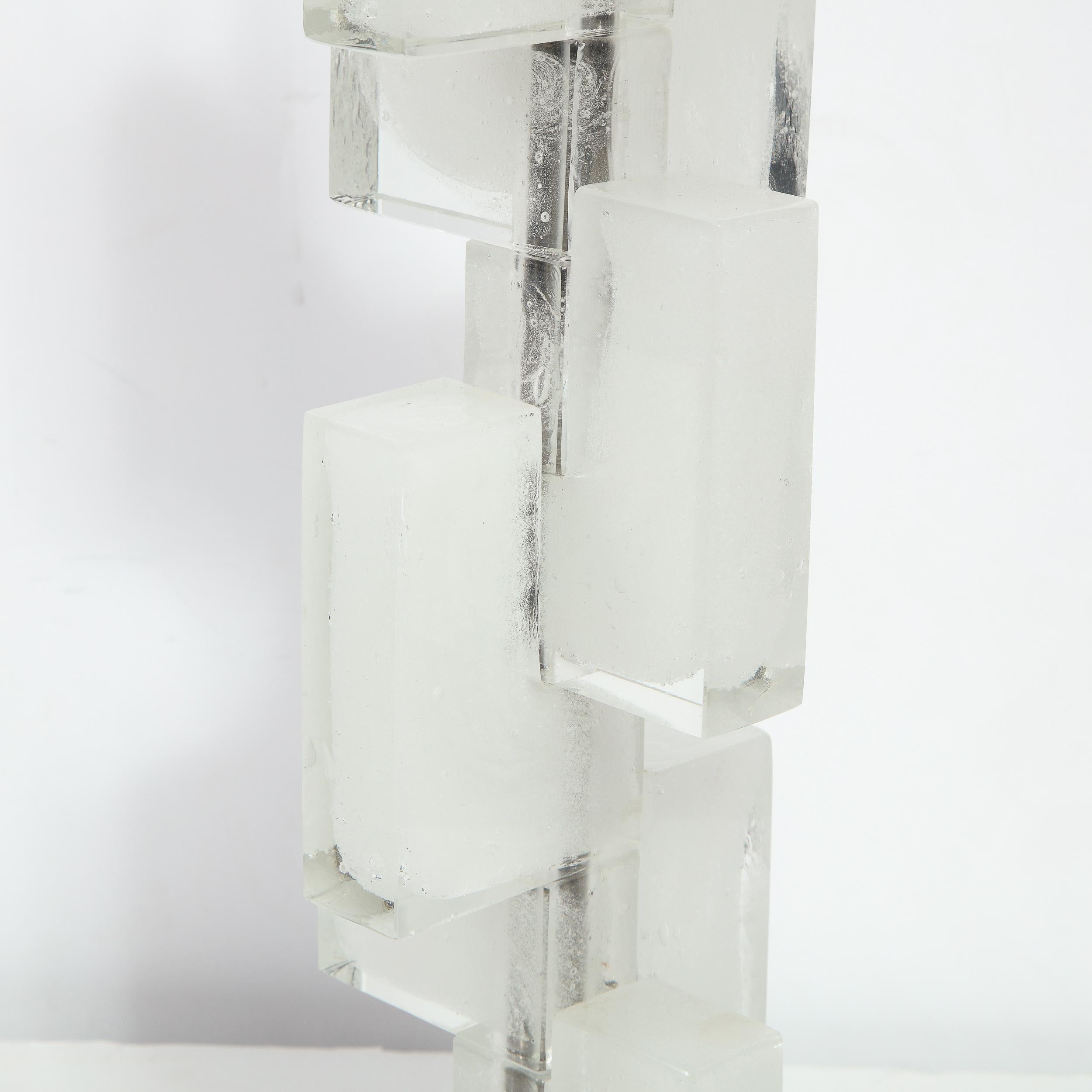 Pair of Modernist Handblown Murano Ice Glass Table Lamps w/ Gunmetal Fittings 5