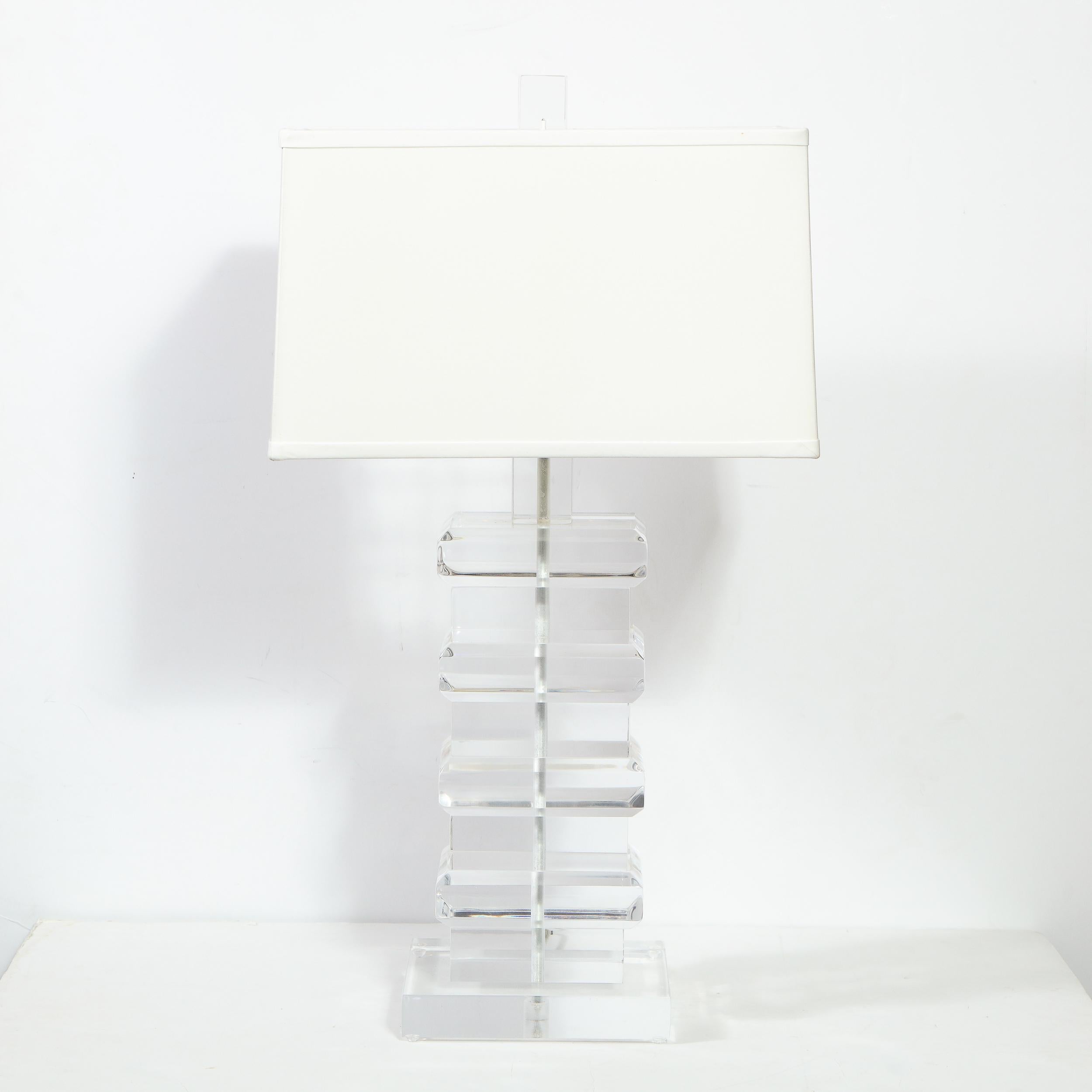 Pair of Modernist Handblown Murano Ice Glass Table Lamps w/ Gunmetal Fittings 8