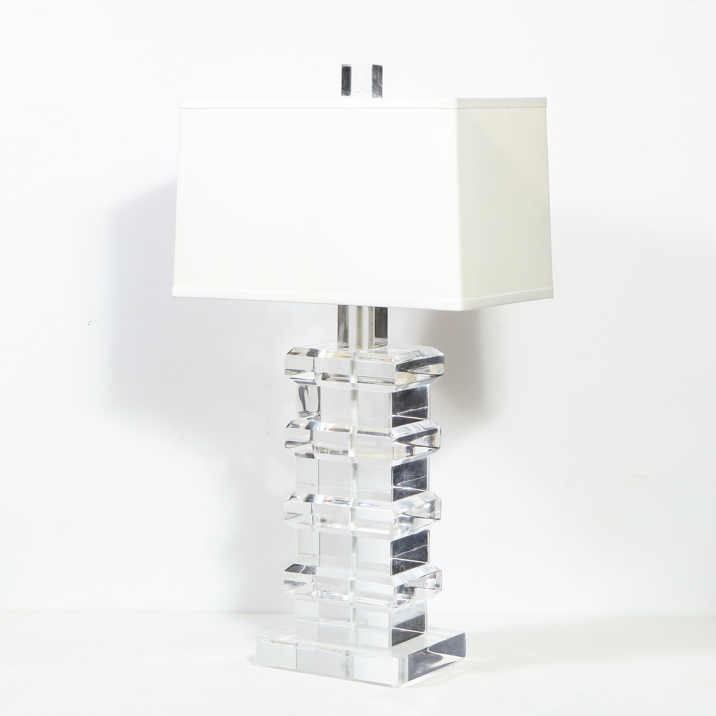 Pair of Modernist Handblown Murano Ice Glass Table Lamps w/ Gunmetal Fittings 10