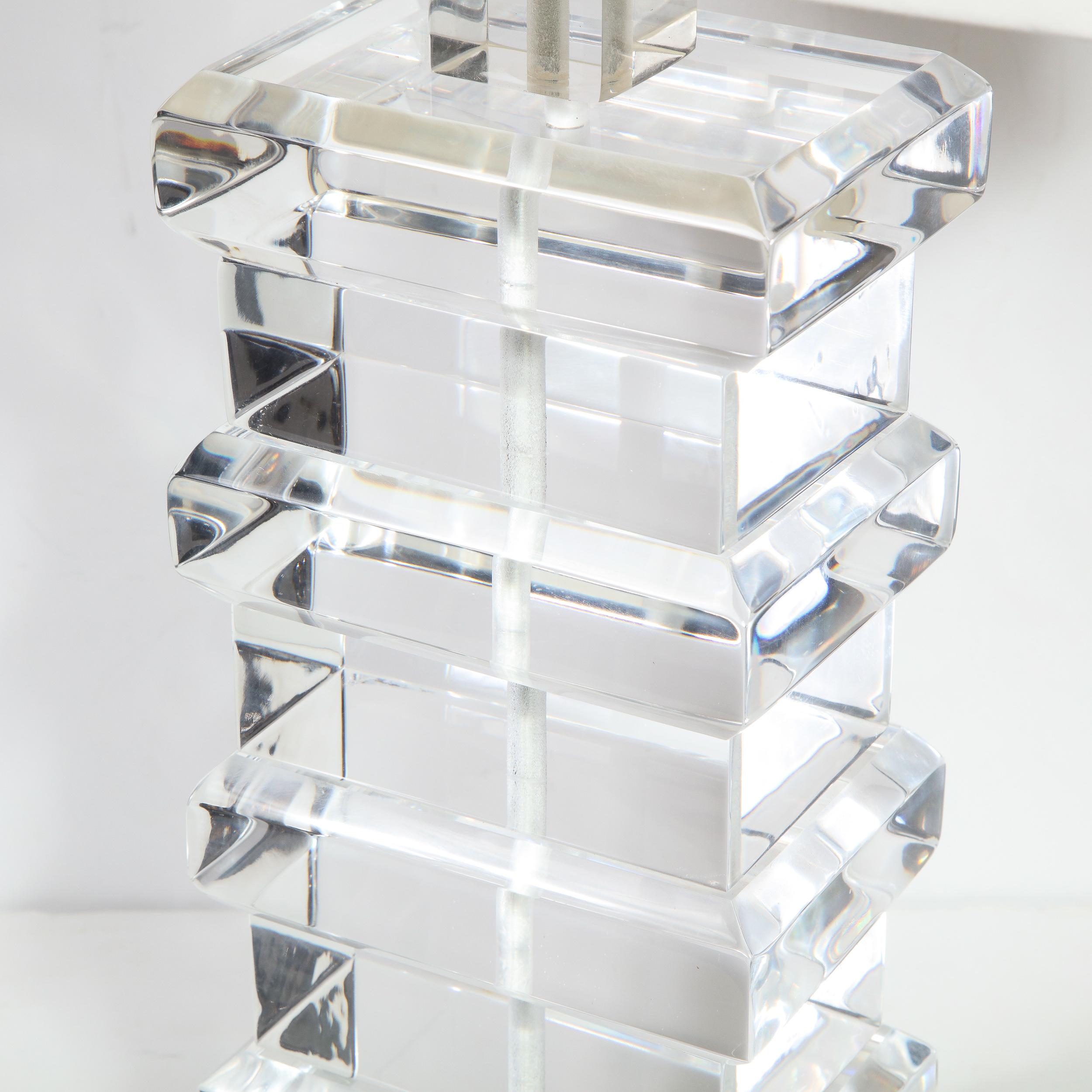 Pair of Modernist Handblown Murano Ice Glass Table Lamps w/ Gunmetal Fittings 11