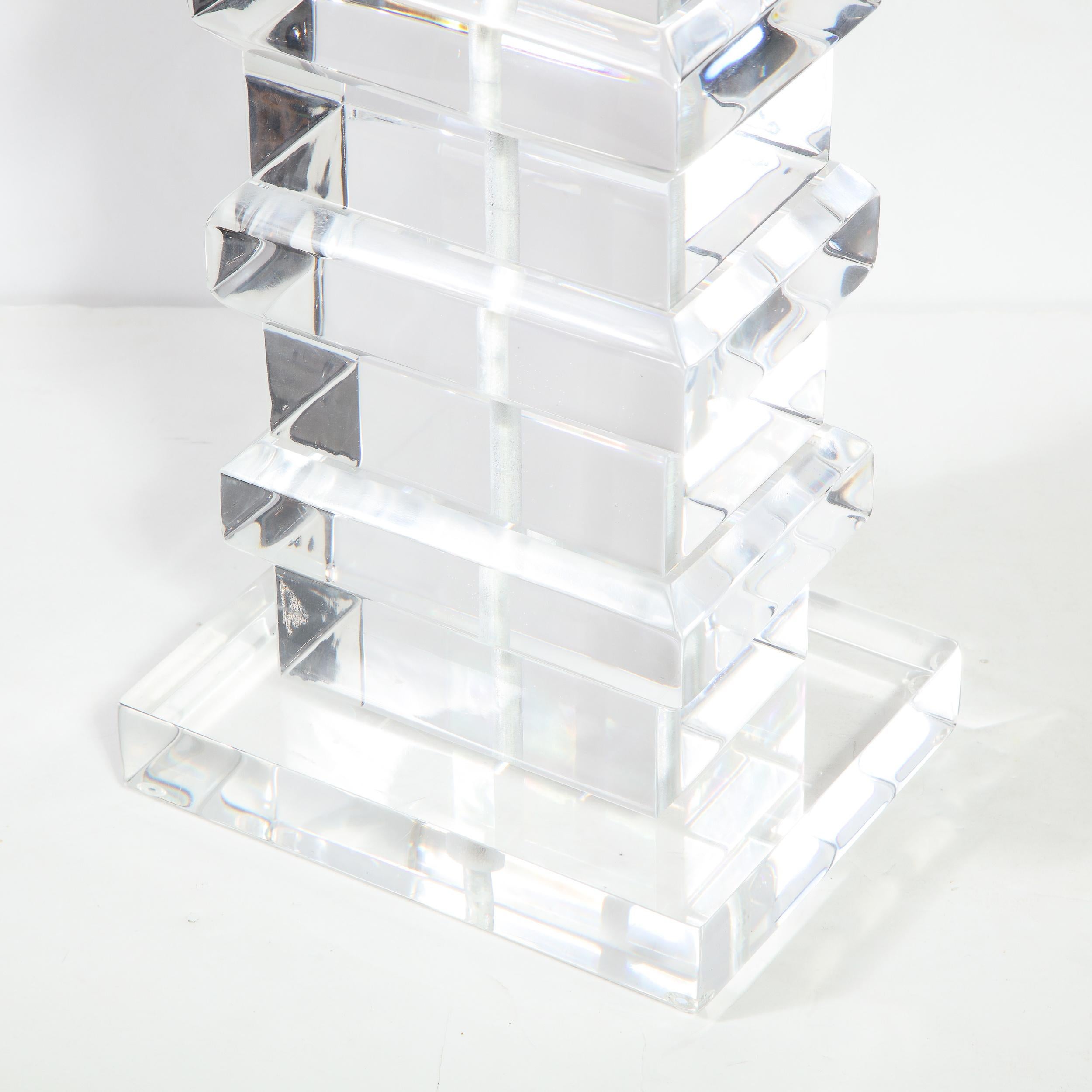 Pair of Modernist Handblown Murano Ice Glass Table Lamps w/ Gunmetal Fittings 12