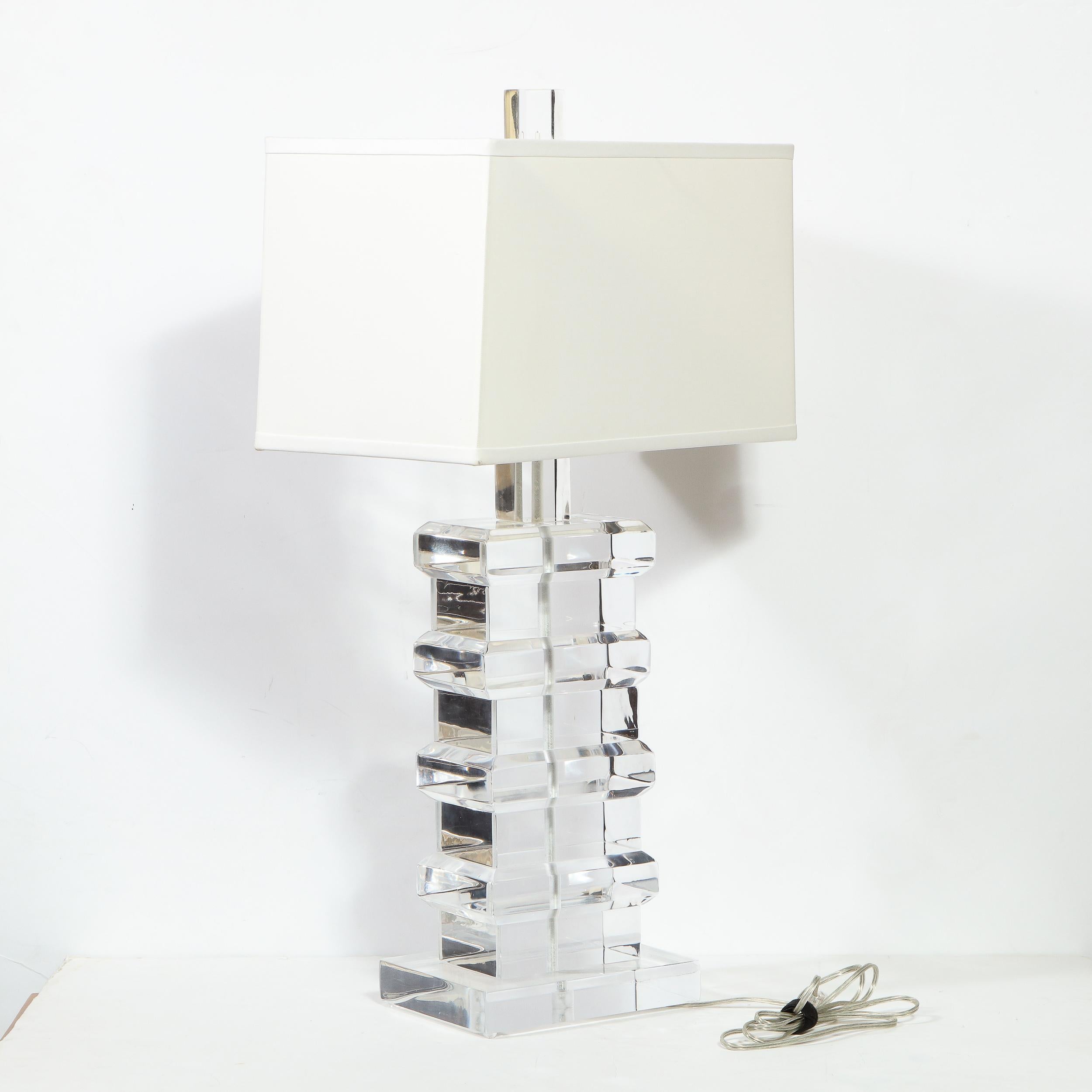 Pair of Modernist Handblown Murano Ice Glass Table Lamps w/ Gunmetal Fittings 14