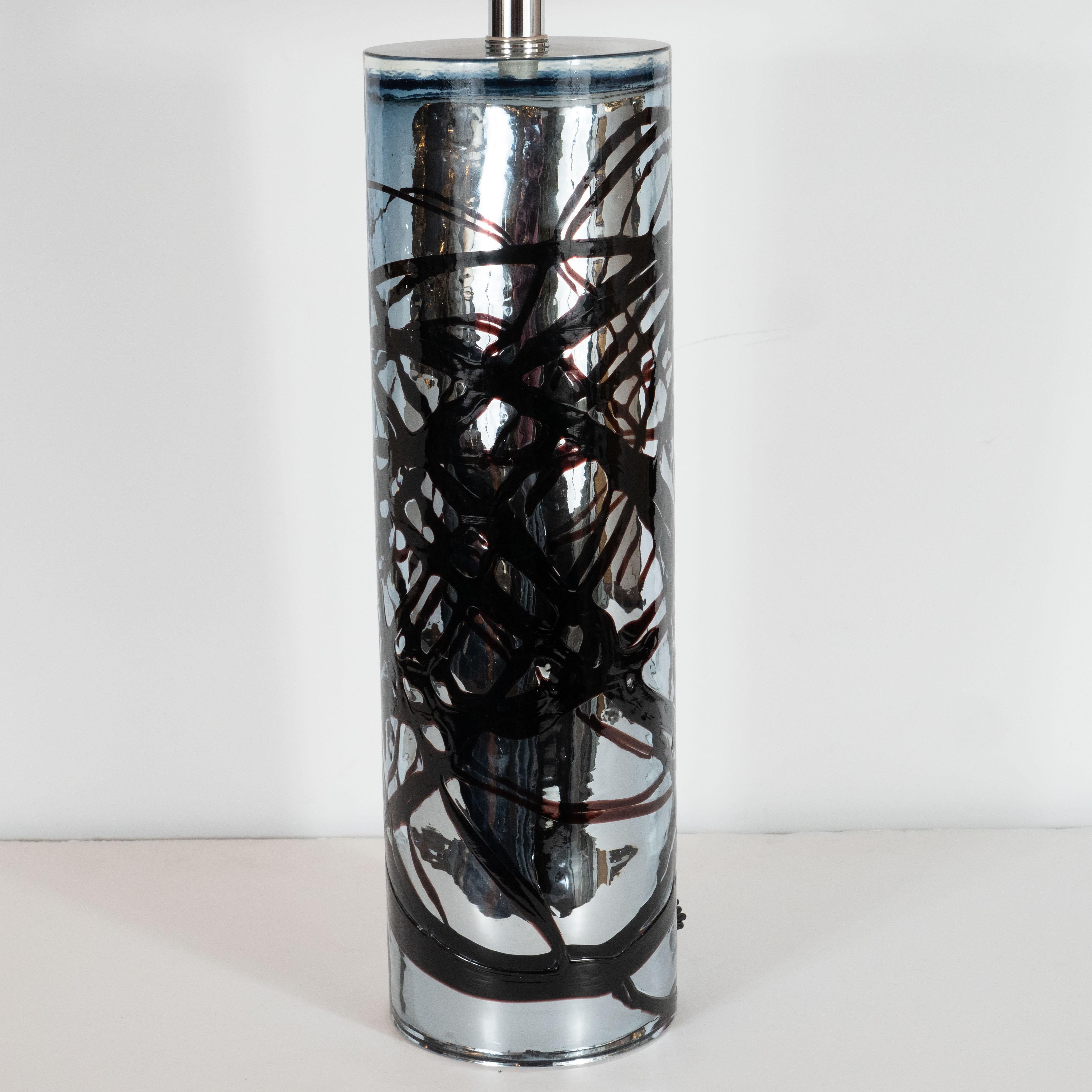 XXIe siècle et contemporain Paire de lampes de bureau modernistes en verre de Murano mercuré soufflé à la main avec détails organiques en vente
