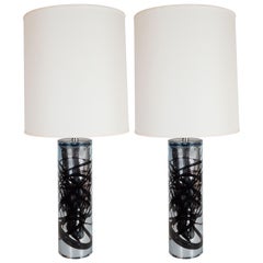 Pair of Modernist Handblown Murano Mercury Glass Table Lamps Organic Detailing