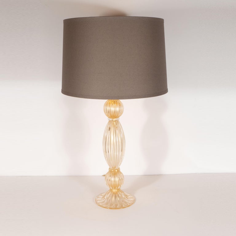 Pair of Modernist Handblown Murano Ribbed 24-Karat Gold Table Lamps For ...