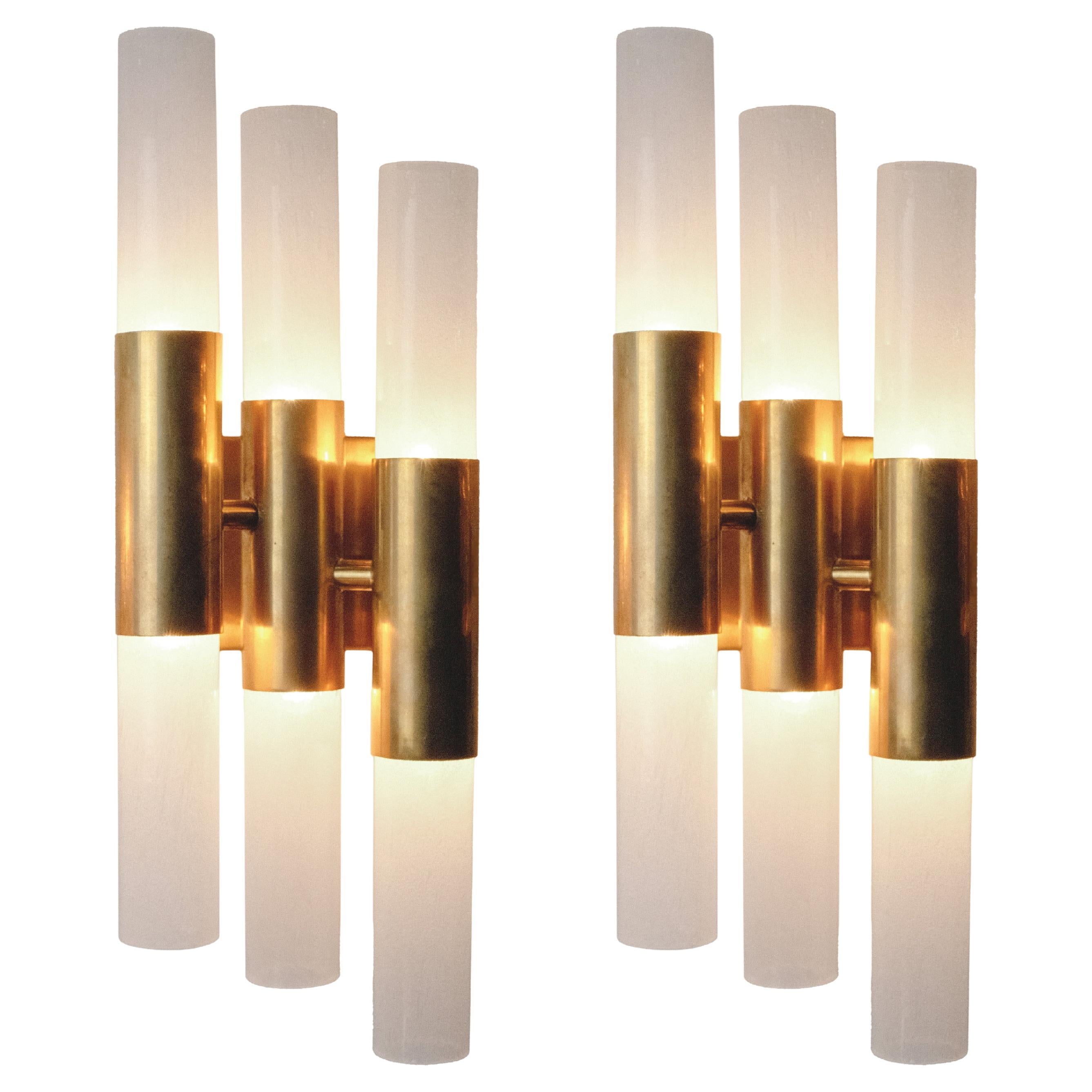 Pair of Modernist Handblown Murano Sconces in Brass