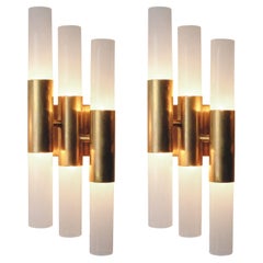 Pair of Modernist Handblown Murano Sconces in Brass