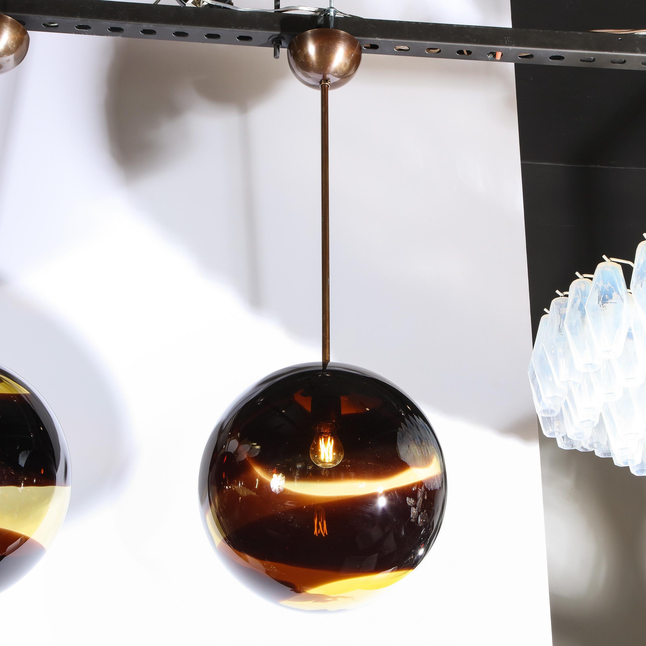 Pair of Modernist Handblown Murano Smoked Pendants w/ Oil Rubbed Bronze Fittings 3