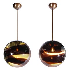 Pair of Modernist Handblown Murano Smoked Pendants w/ Oil Rubbed Bronze Fittings