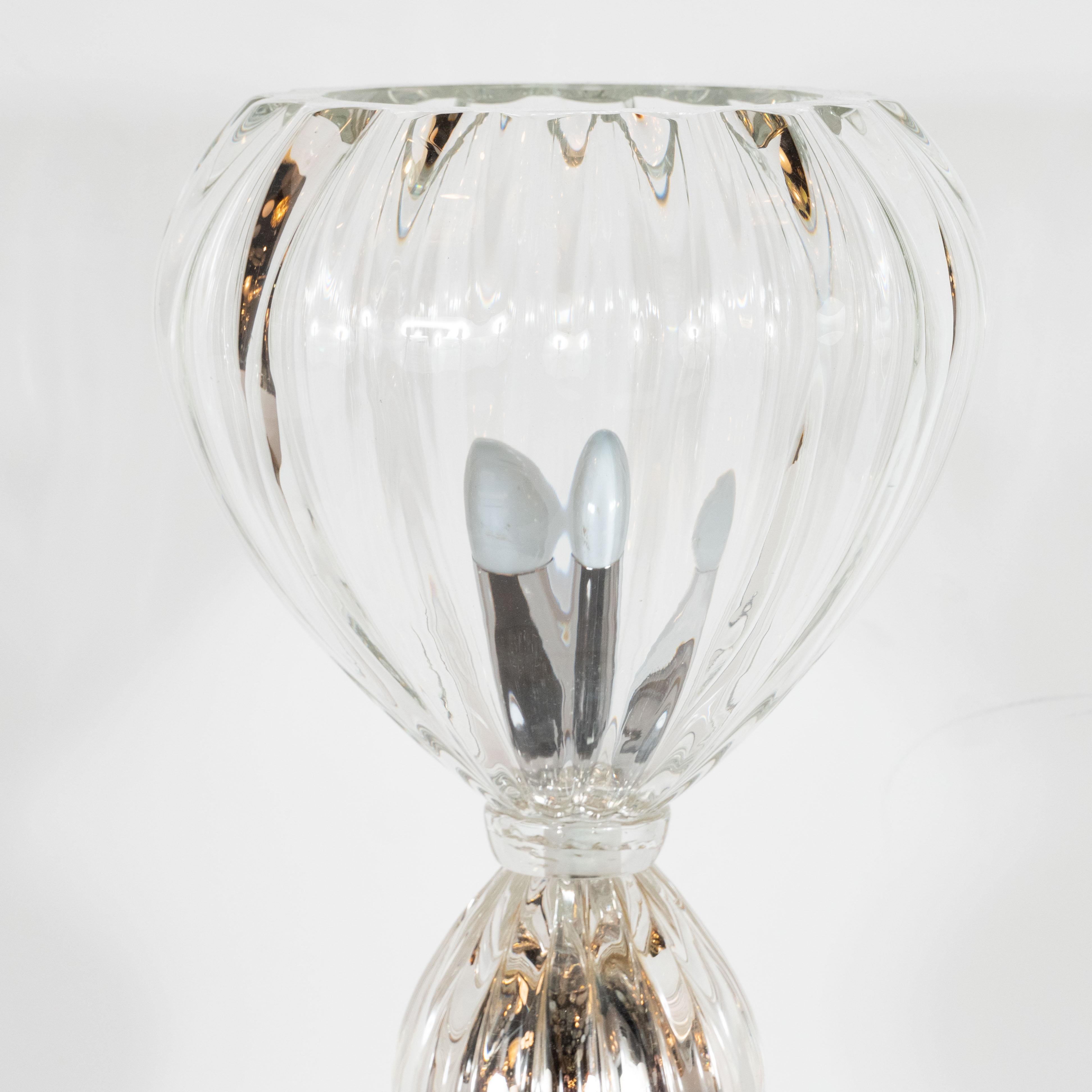 Italian Pair of Modernist Handblown Murano Translucent and Mercury Glass Uplights For Sale