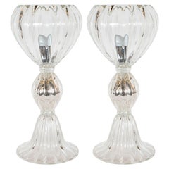 Pair of Modernist Handblown Murano Translucent and Mercury Glass Uplights
