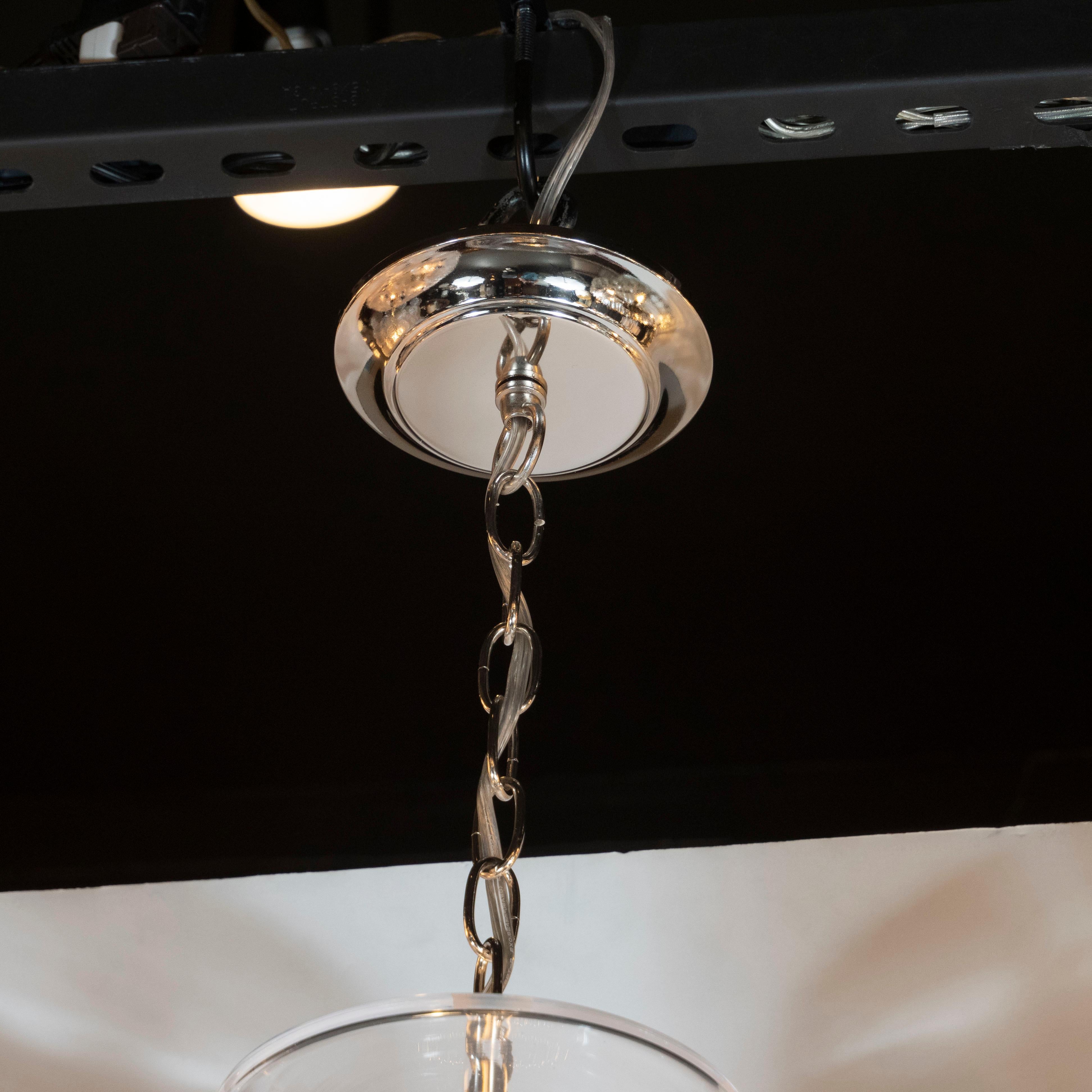 Pair of Modernist Handblown Translucent Glass Pendants with Nickel Fittings In Excellent Condition In New York, NY