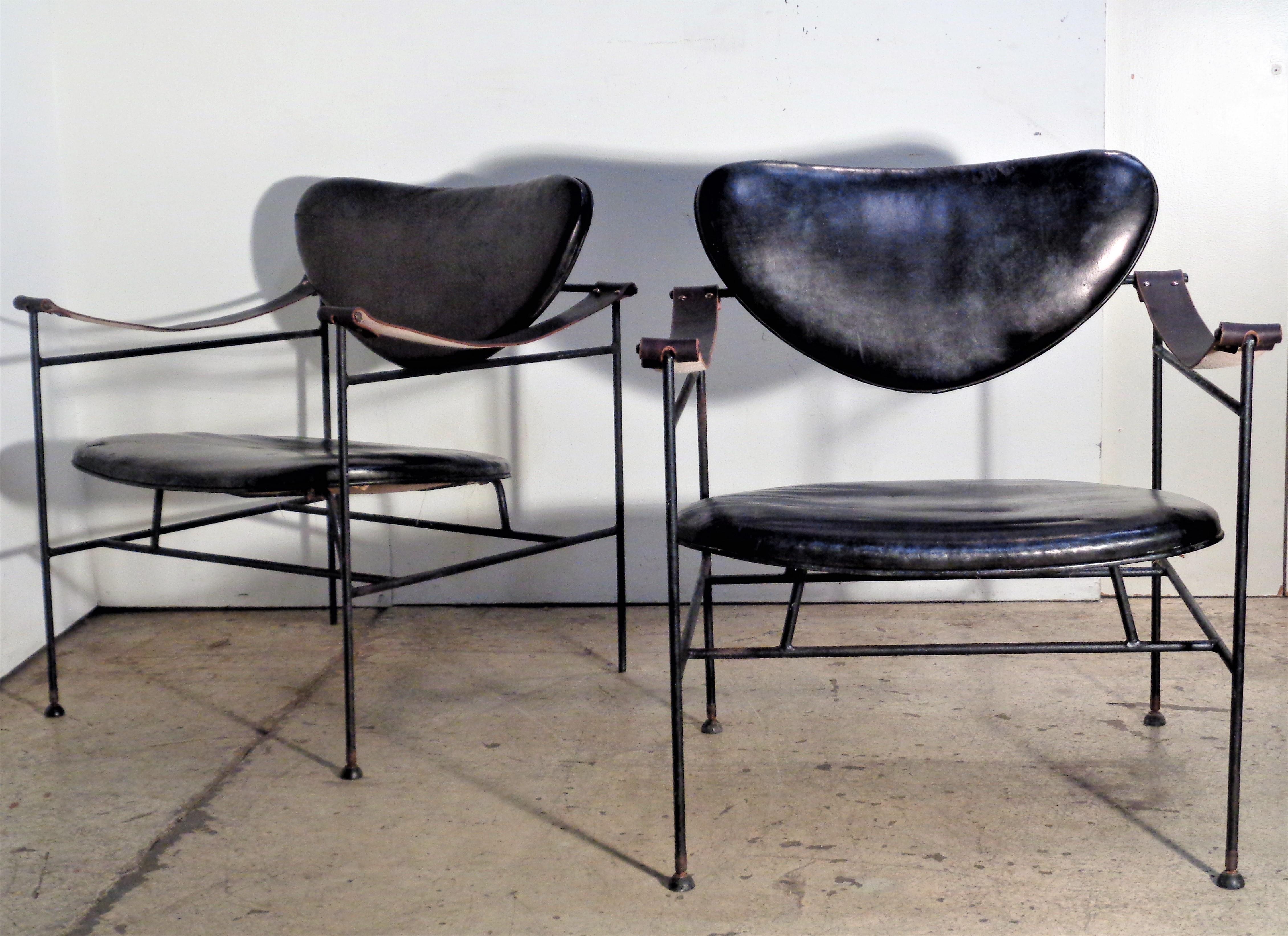  Iron and Leather Chairs in the Style of Finn Juhl, circa 1950 4