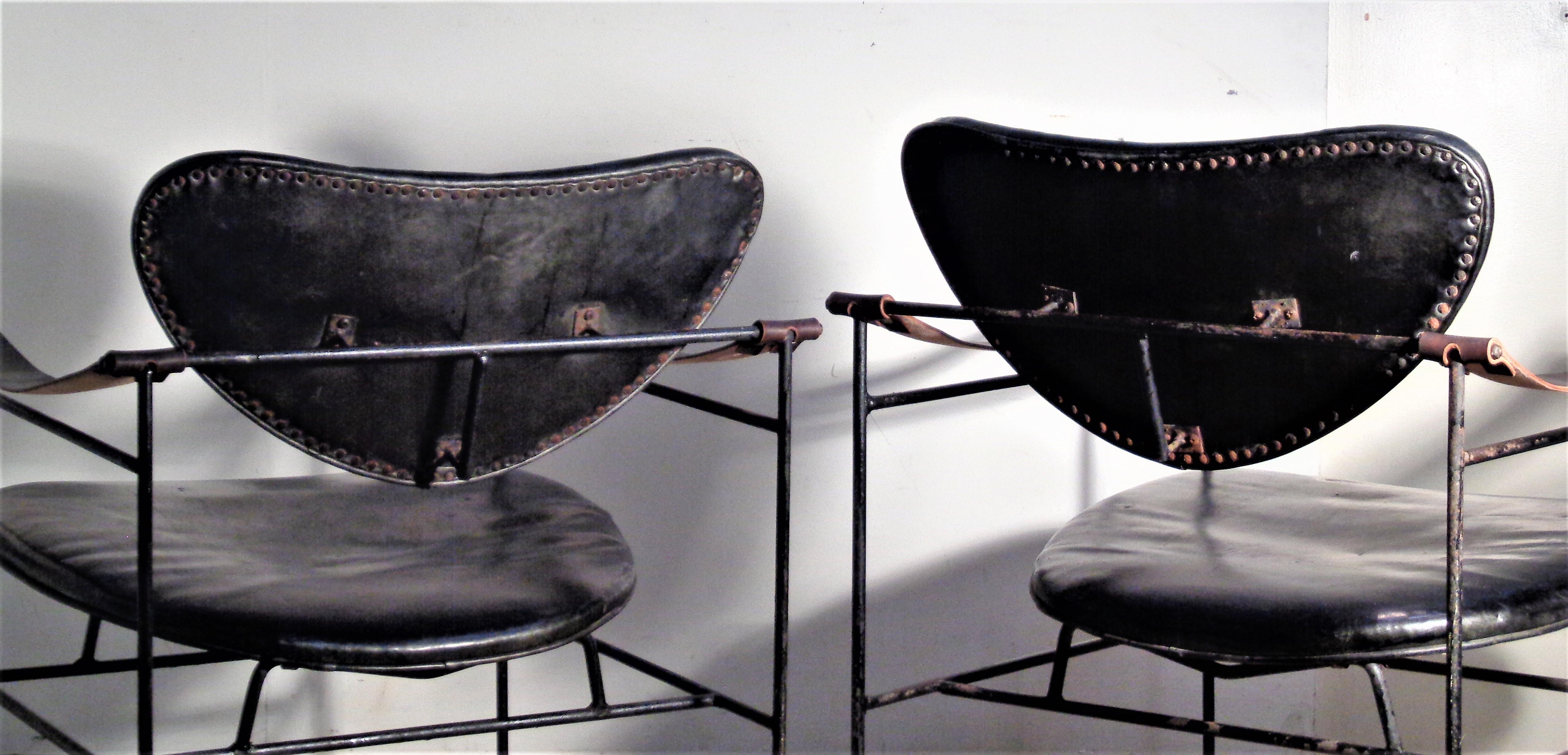  Iron and Leather Chairs in the Style of Finn Juhl, circa 1950 6
