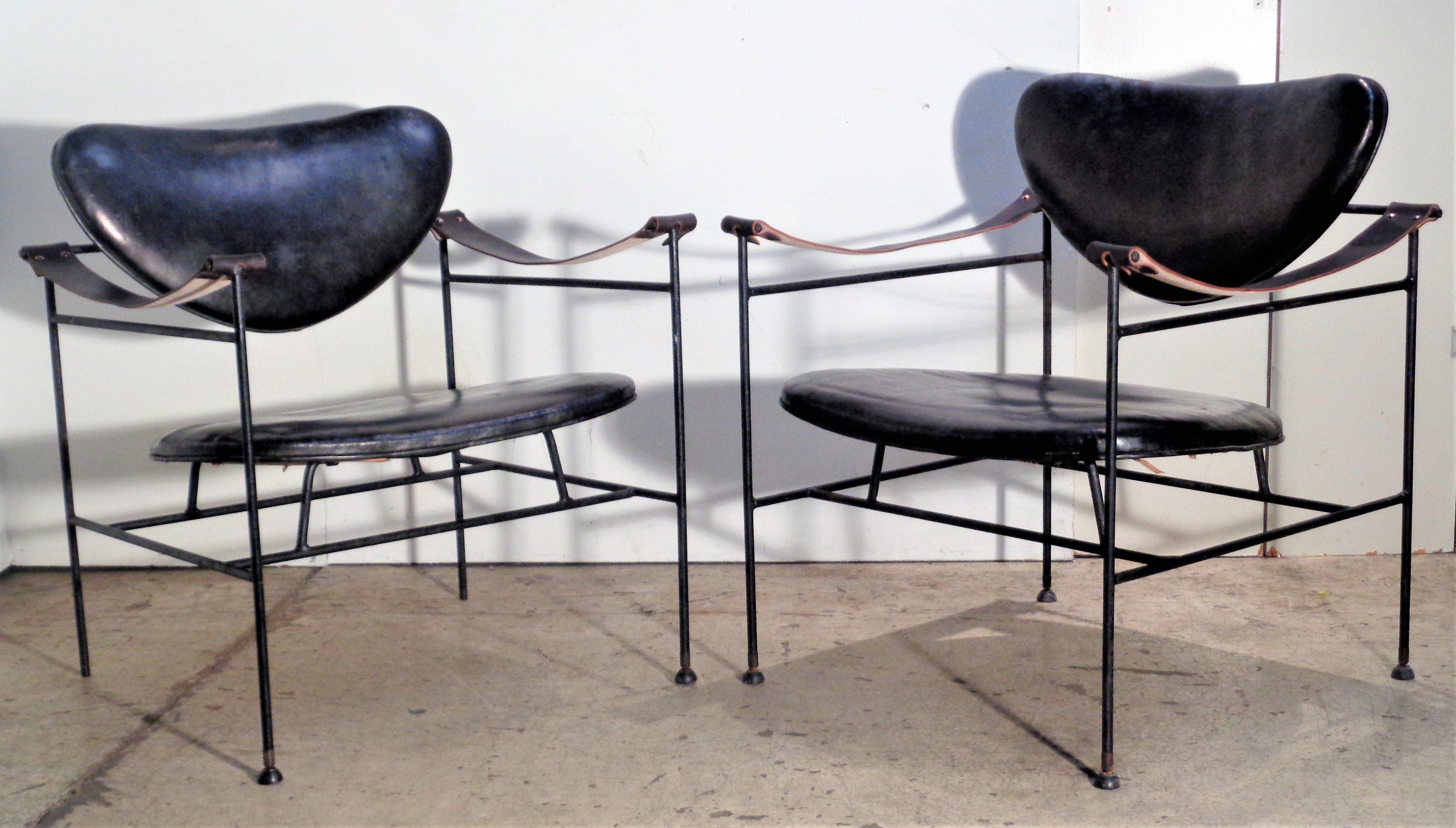  Iron and Leather Chairs in the Style of Finn Juhl, circa 1950 7