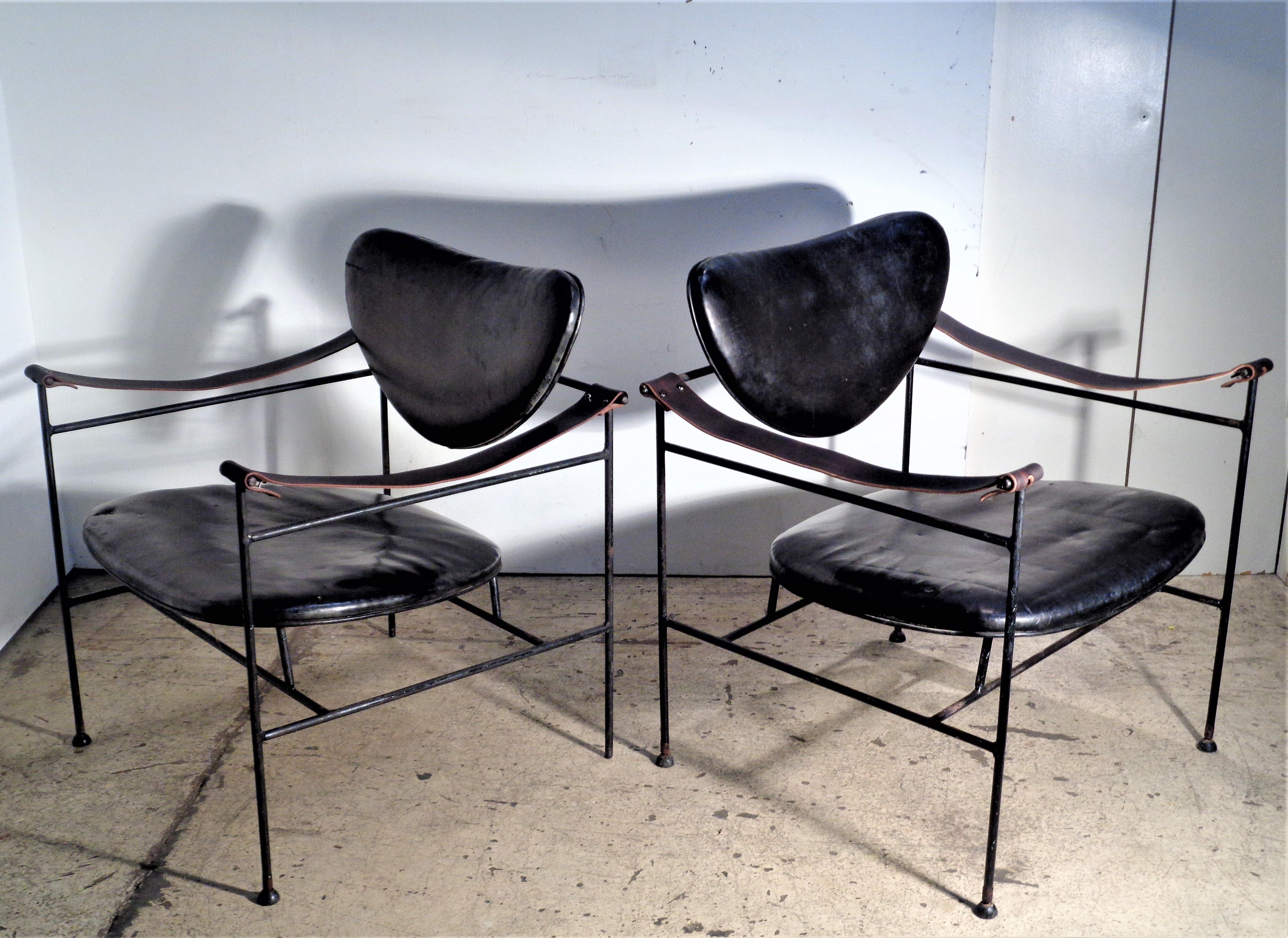  Iron and Leather Chairs in the Style of Finn Juhl, circa 1950 8