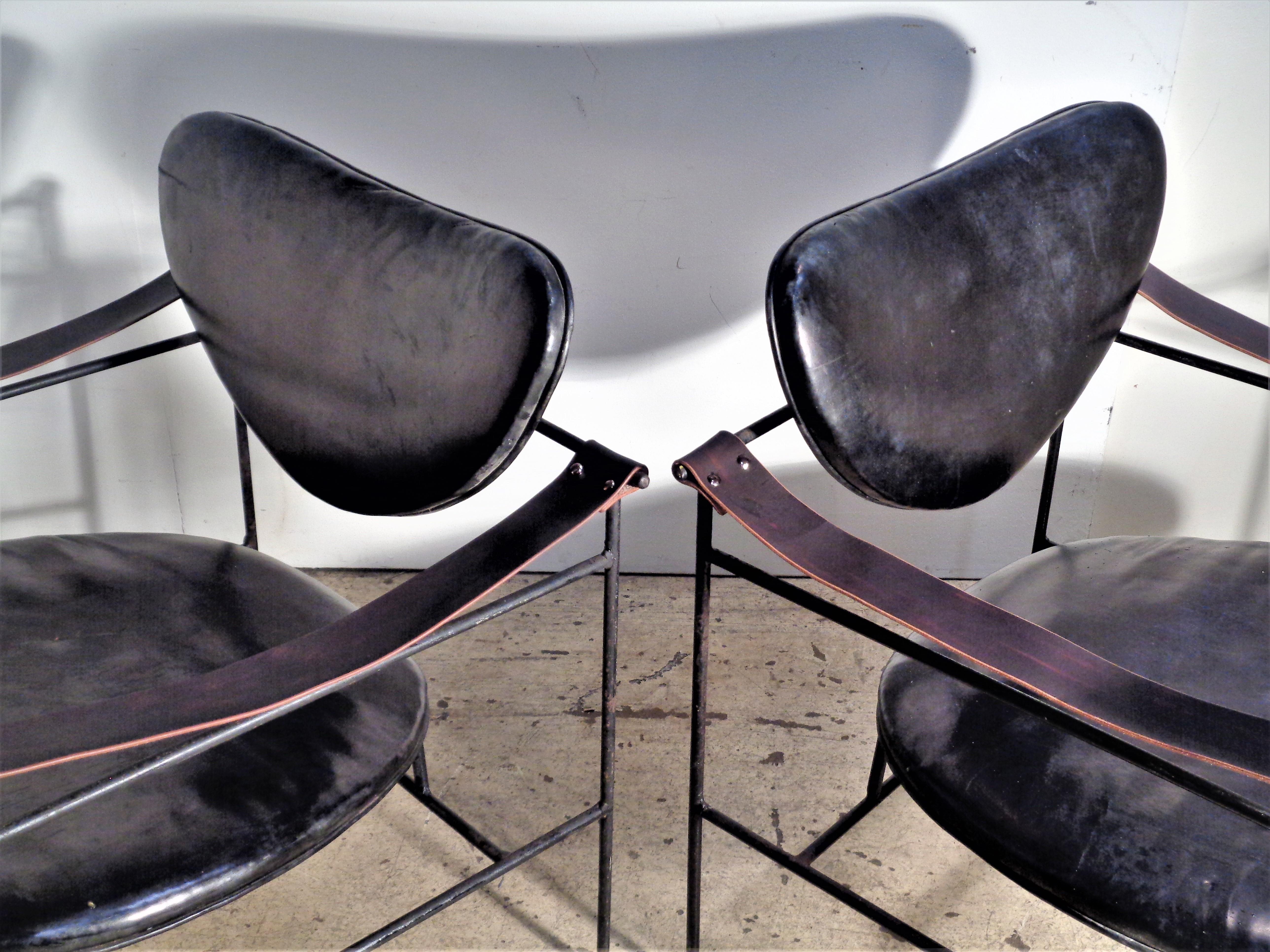  Iron and Leather Chairs in the Style of Finn Juhl, circa 1950 9