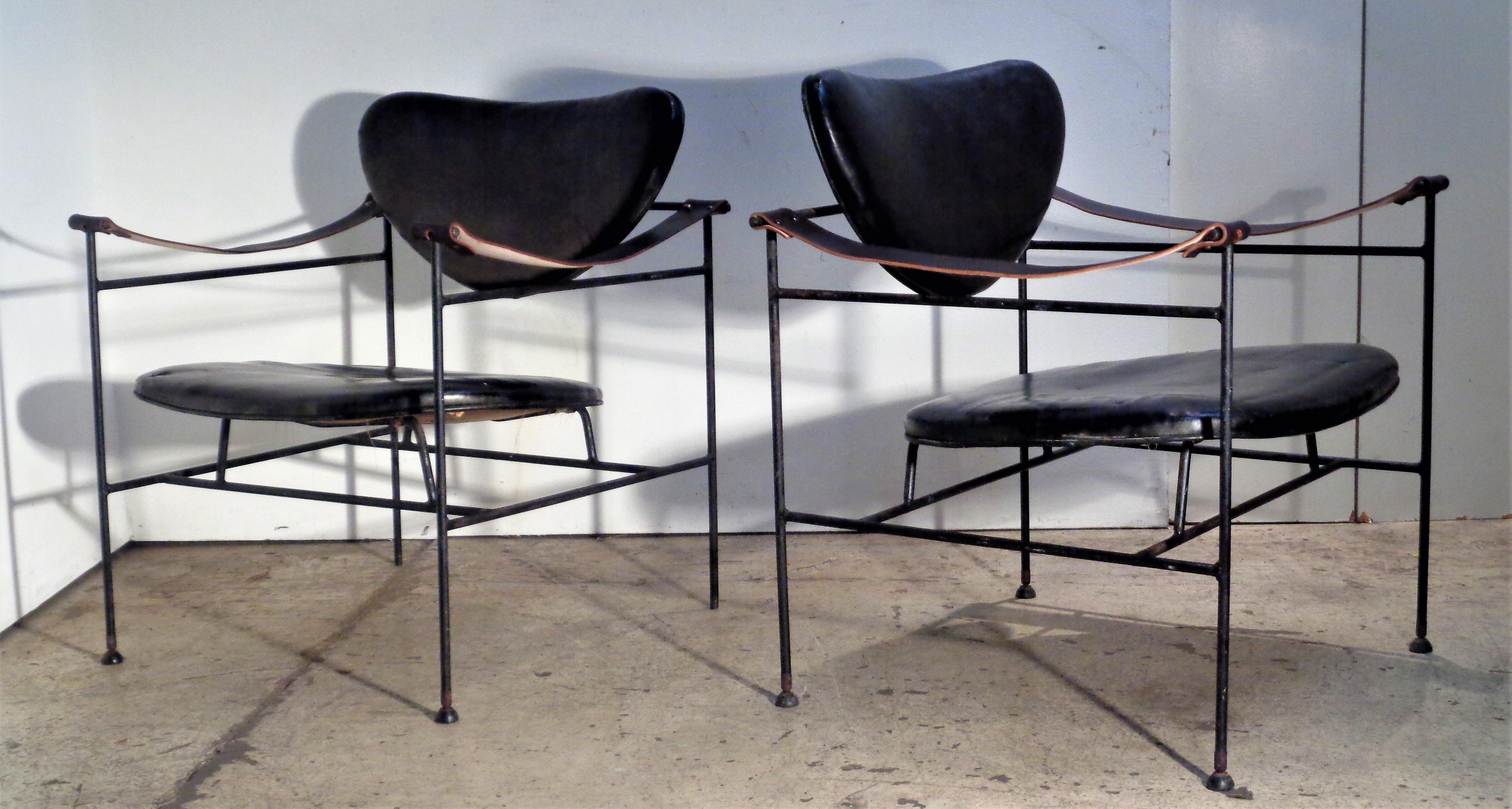  Iron and Leather Chairs in the Style of Finn Juhl, circa 1950 10