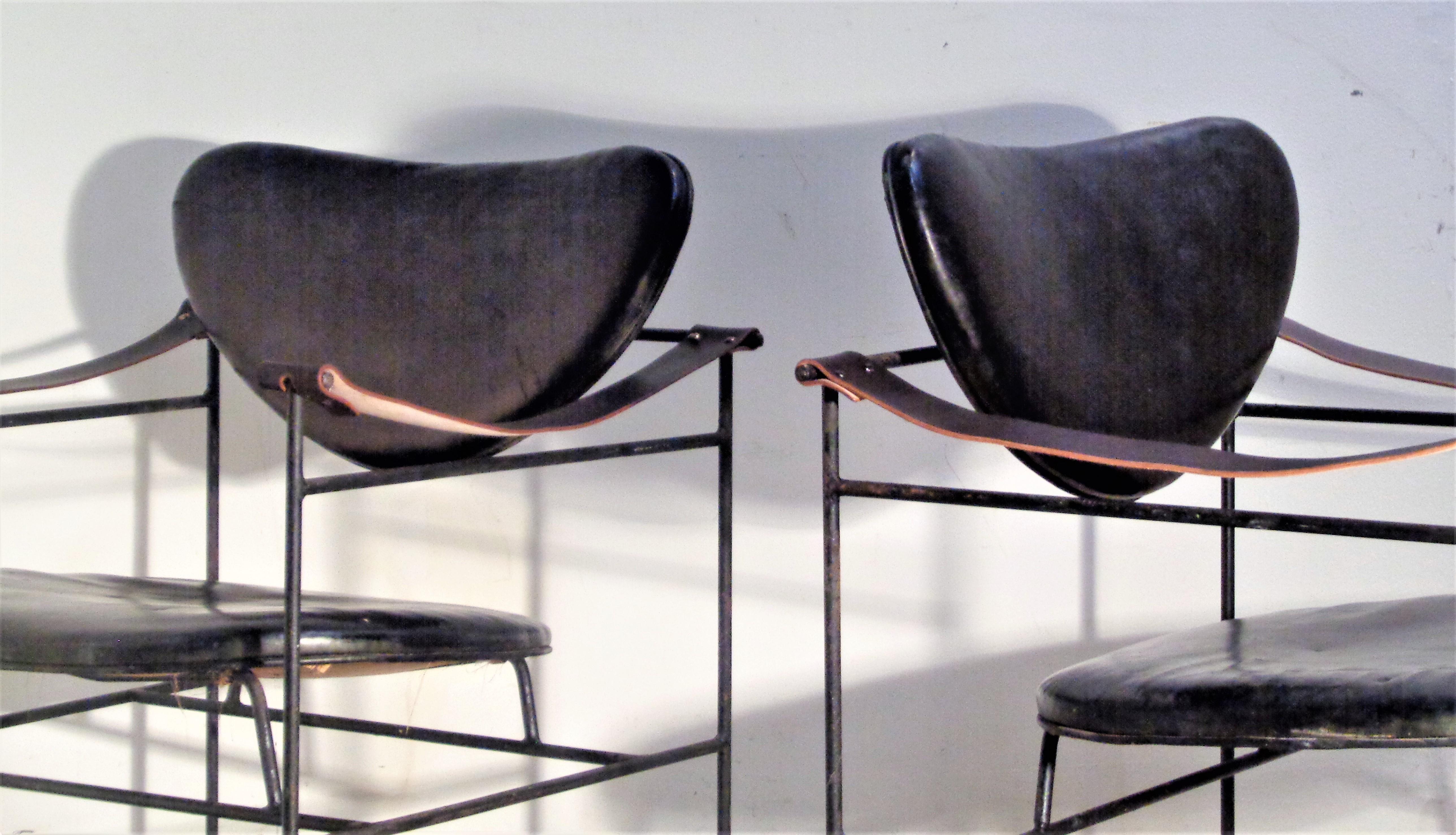 Iron and Leather Chairs in the Style of Finn Juhl, circa 1950 11