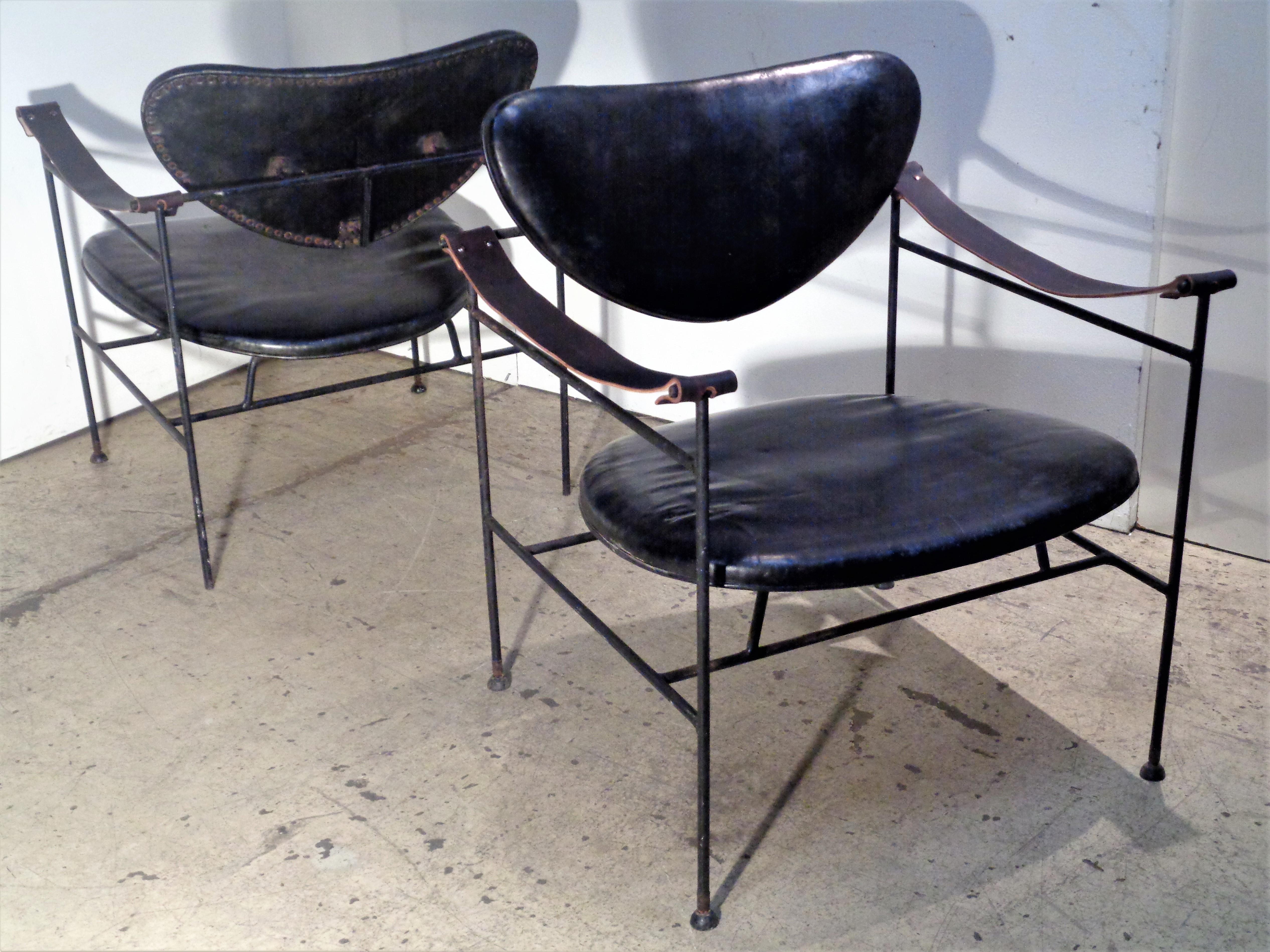  Iron and Leather Chairs in the Style of Finn Juhl, circa 1950 12