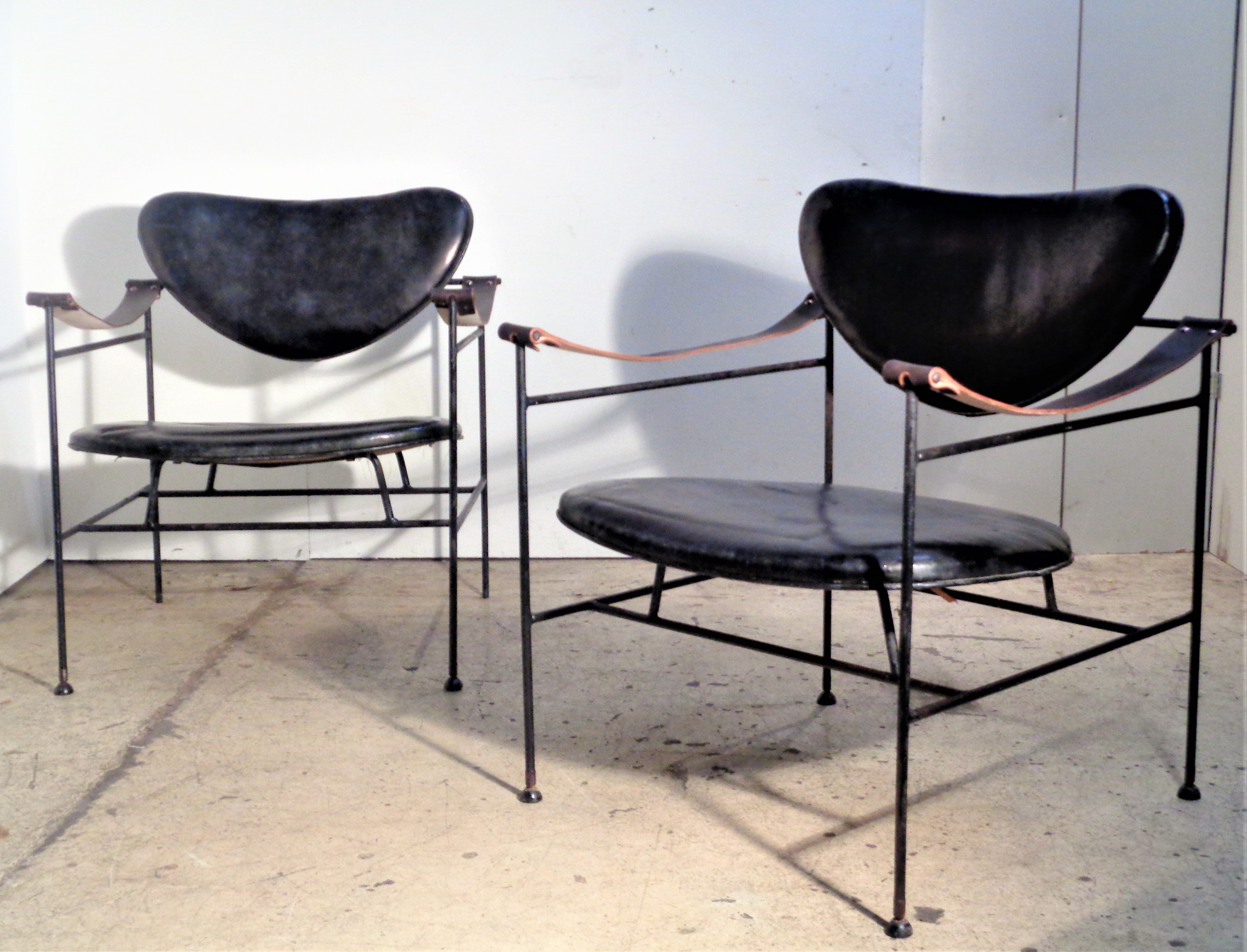 Mid-Century Modern  Iron and Leather Chairs in the Style of Finn Juhl, circa 1950