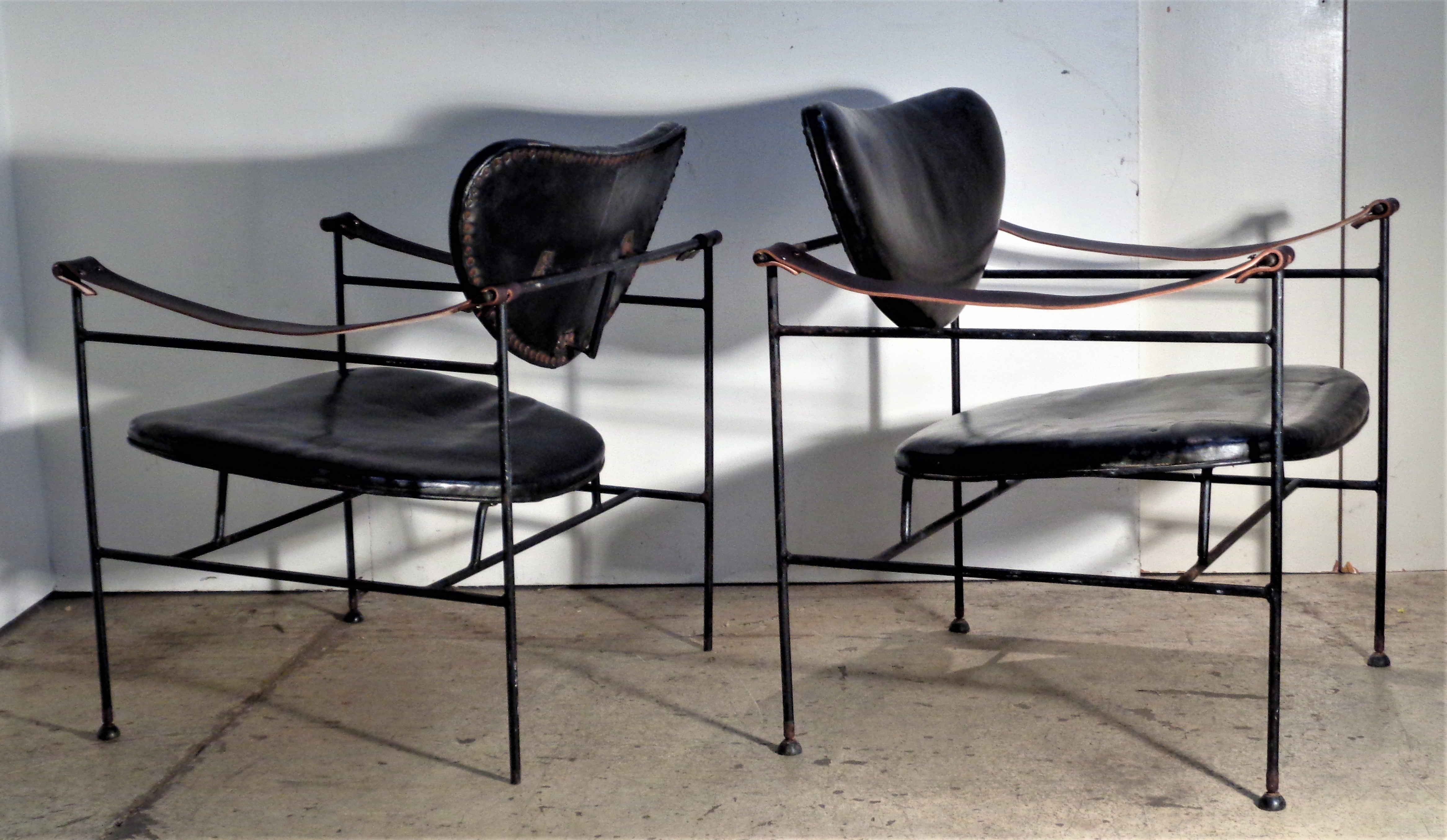  Iron and Leather Chairs in the Style of Finn Juhl, circa 1950 In Good Condition In Rochester, NY