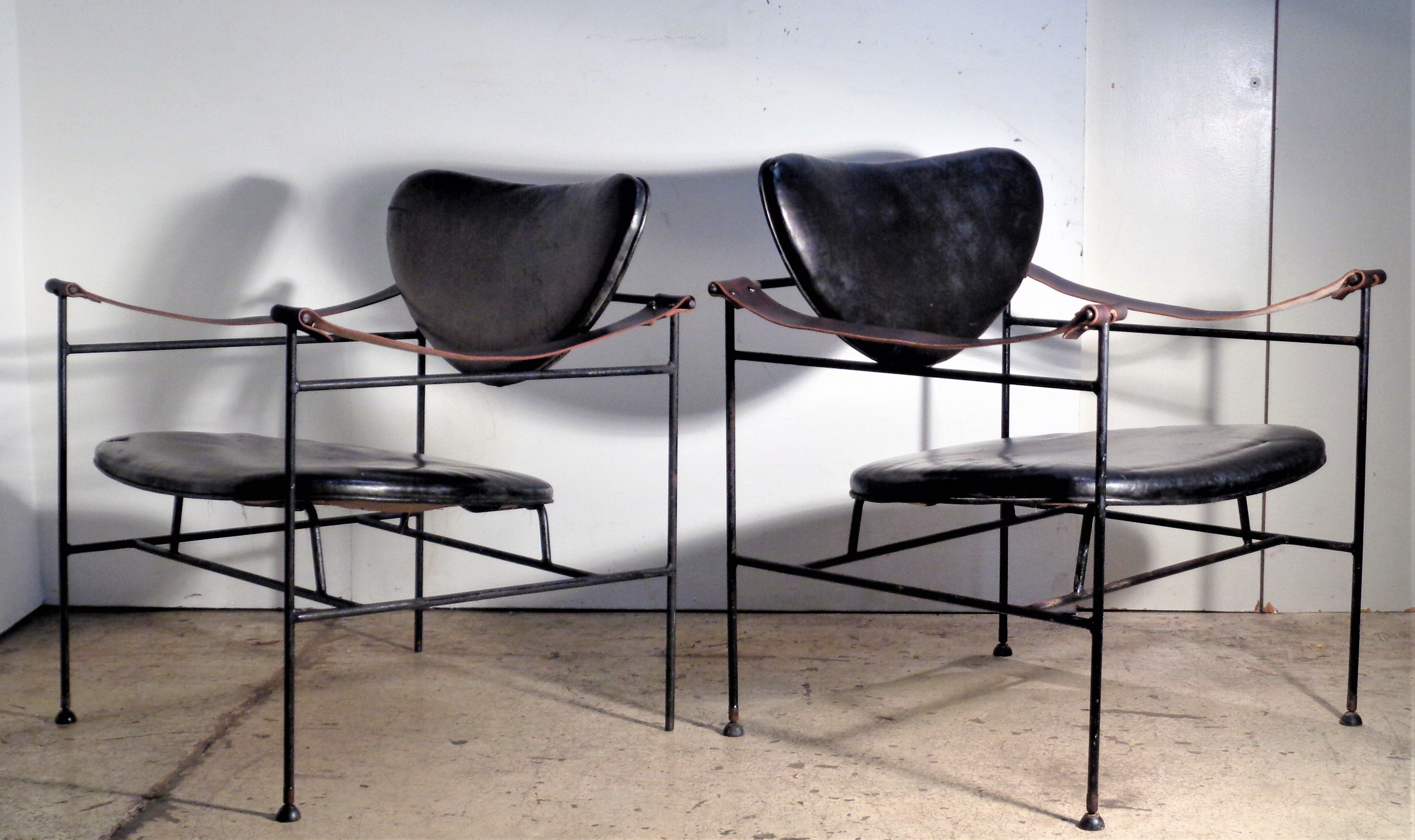 20th Century  Iron and Leather Chairs in the Style of Finn Juhl, circa 1950